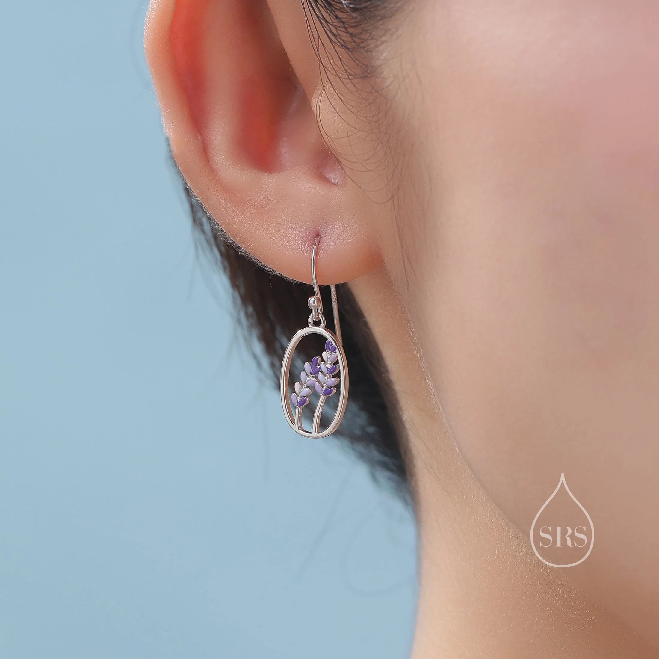 Sterling Silver Lavender Drop Hook Earrings, Handpainted Enamel Lavender Earrings, Silver or Gold, Purple Lavender Earrings - Image 3