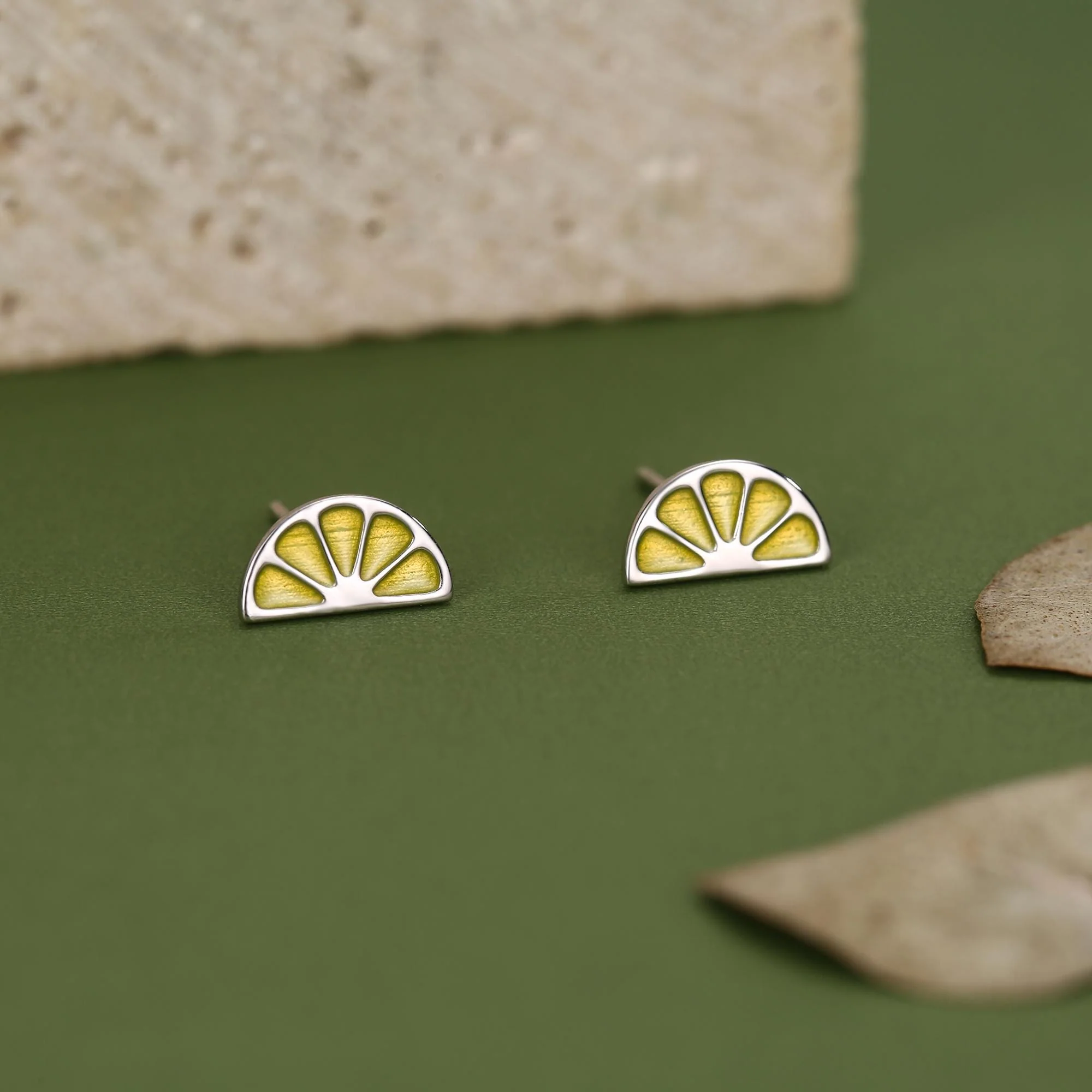 Sterling Silver Lemon Slice Stud Earrings - Image 2