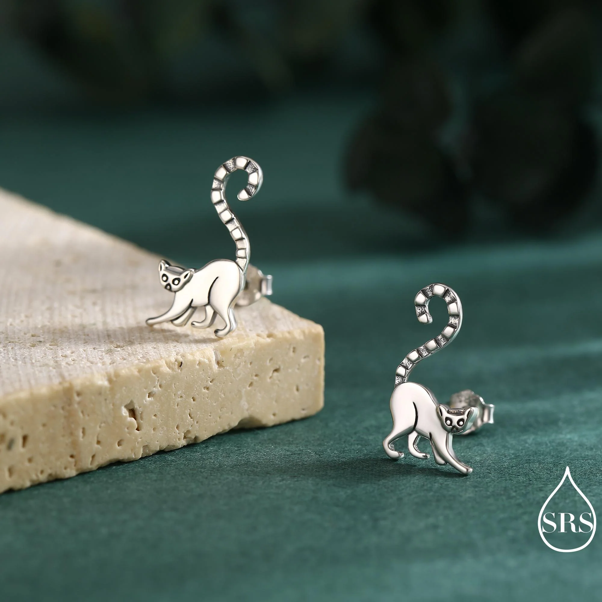 Sterling Silver Lemur Earrings | Minimalist Animal Studs | Jungle Cat Earrings | Silver Rain Silver Jewellery - Image 6
