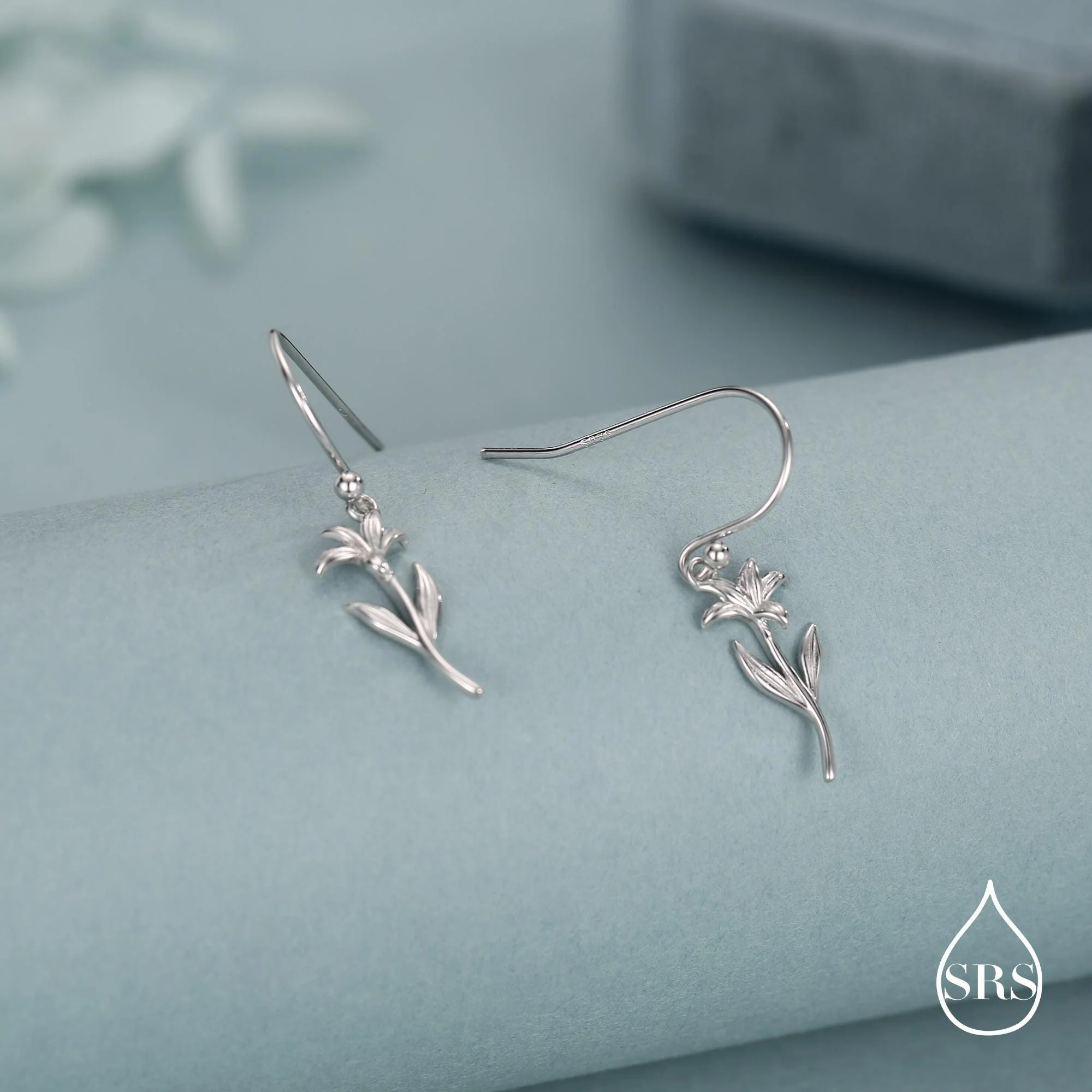 Sterling Silver Lily Flower Drop Earrings - Image 5
