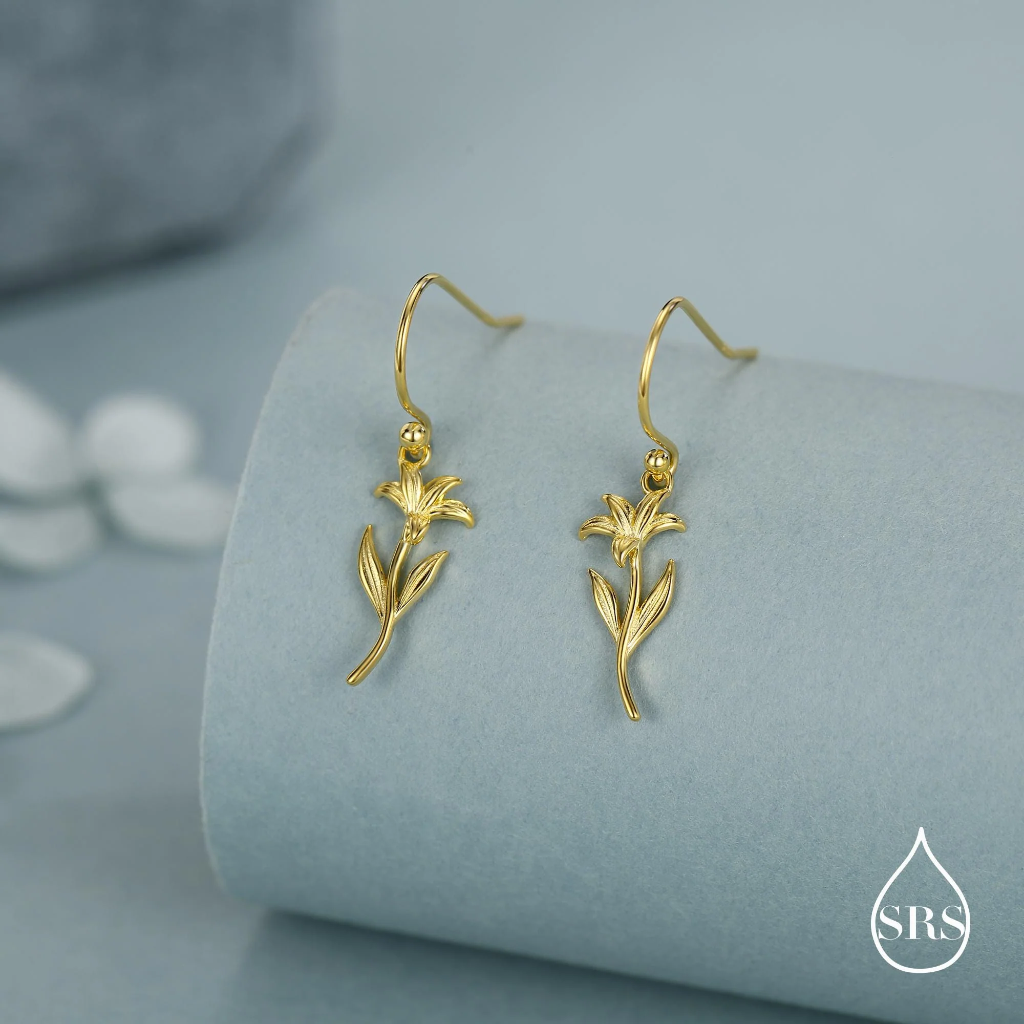 Sterling Silver Lily Flower Drop Earrings - Image 6