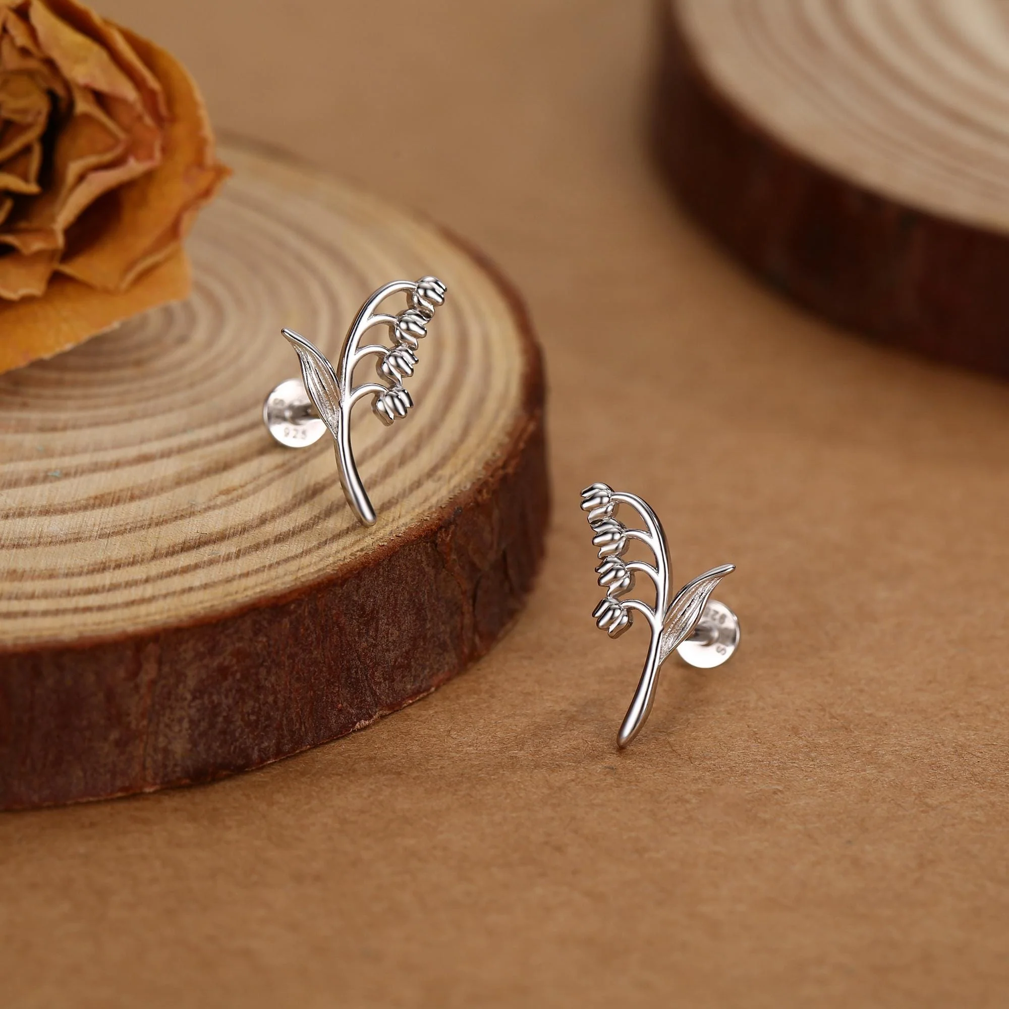 Sterling Silver Lily of the Valley 16G Flat Back Labret Earrings - Image 5