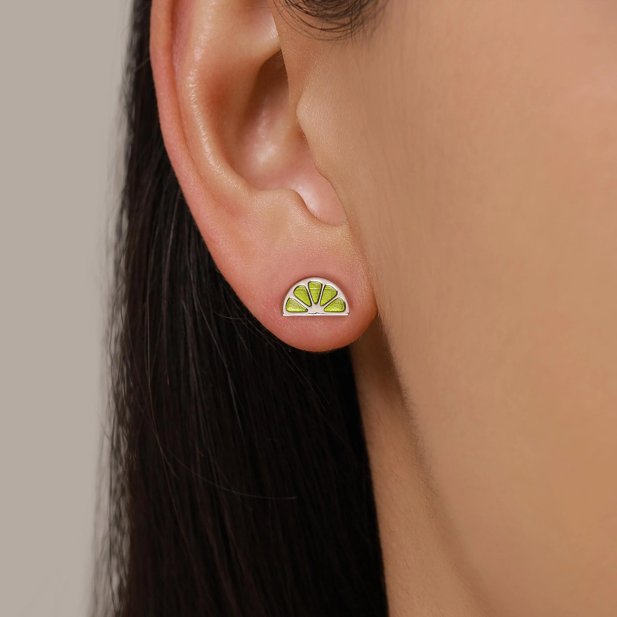 Sterling Silver Lime Slice Stud Earrings - Image 2