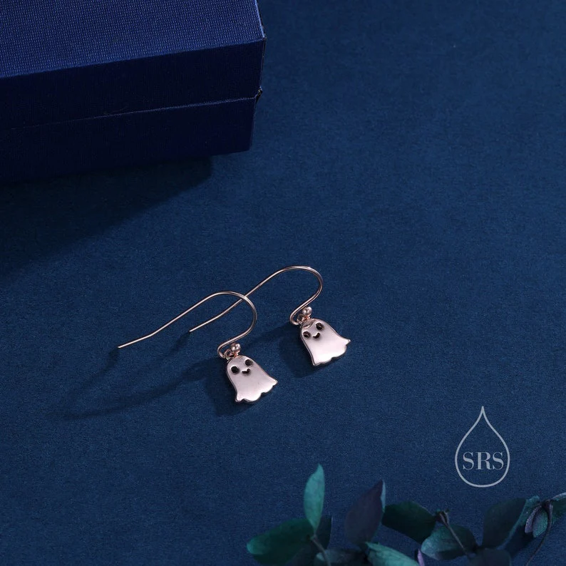 Sterling Silver Little Ghost Drop Hook Earrings and Necklace Set - Image 8