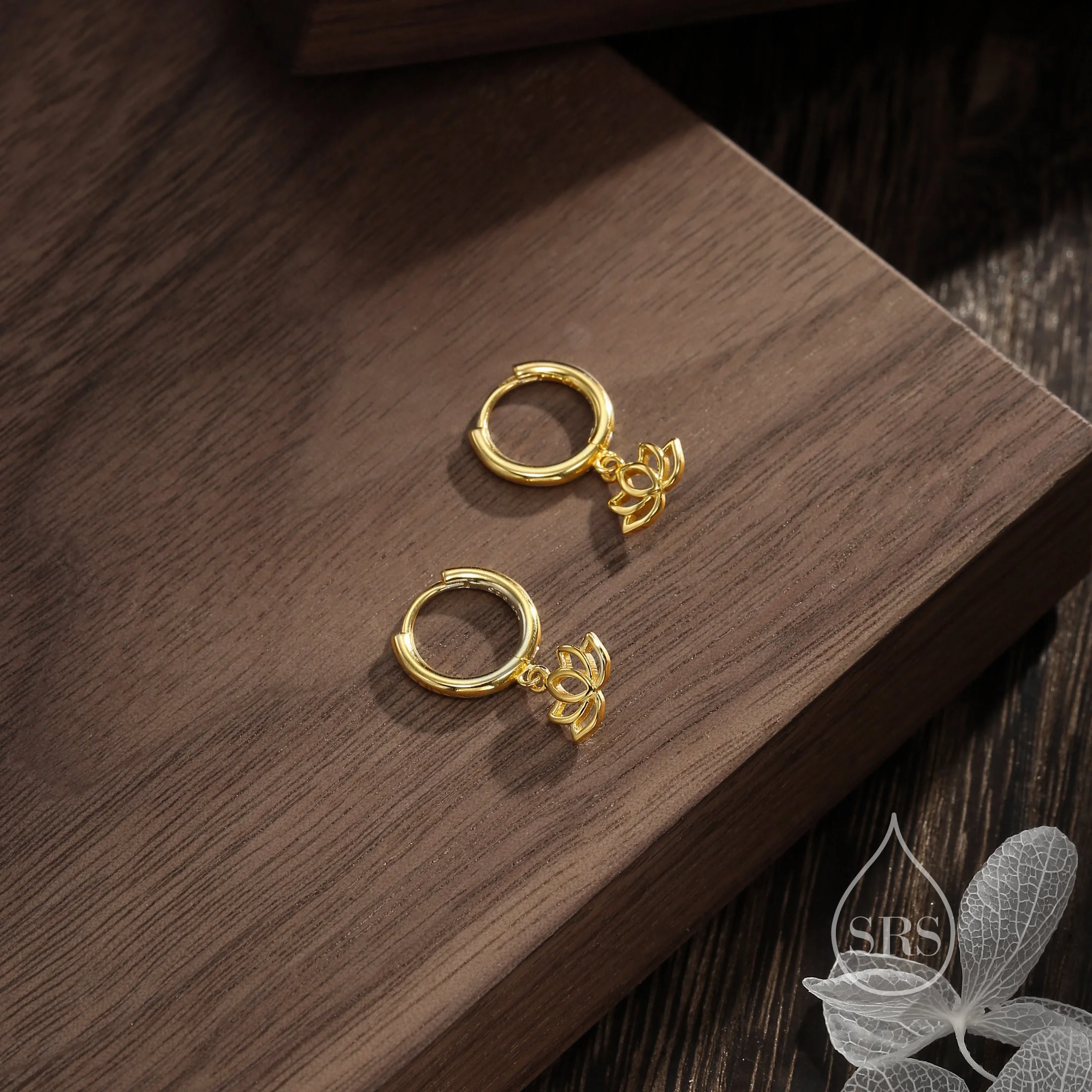 Sterling Silver Little Lotus Flower Huggie Hoops, Detachable Cute Lotus Hoop Earrings, Lotus Flower Charm Dangle Earrings - Image 4