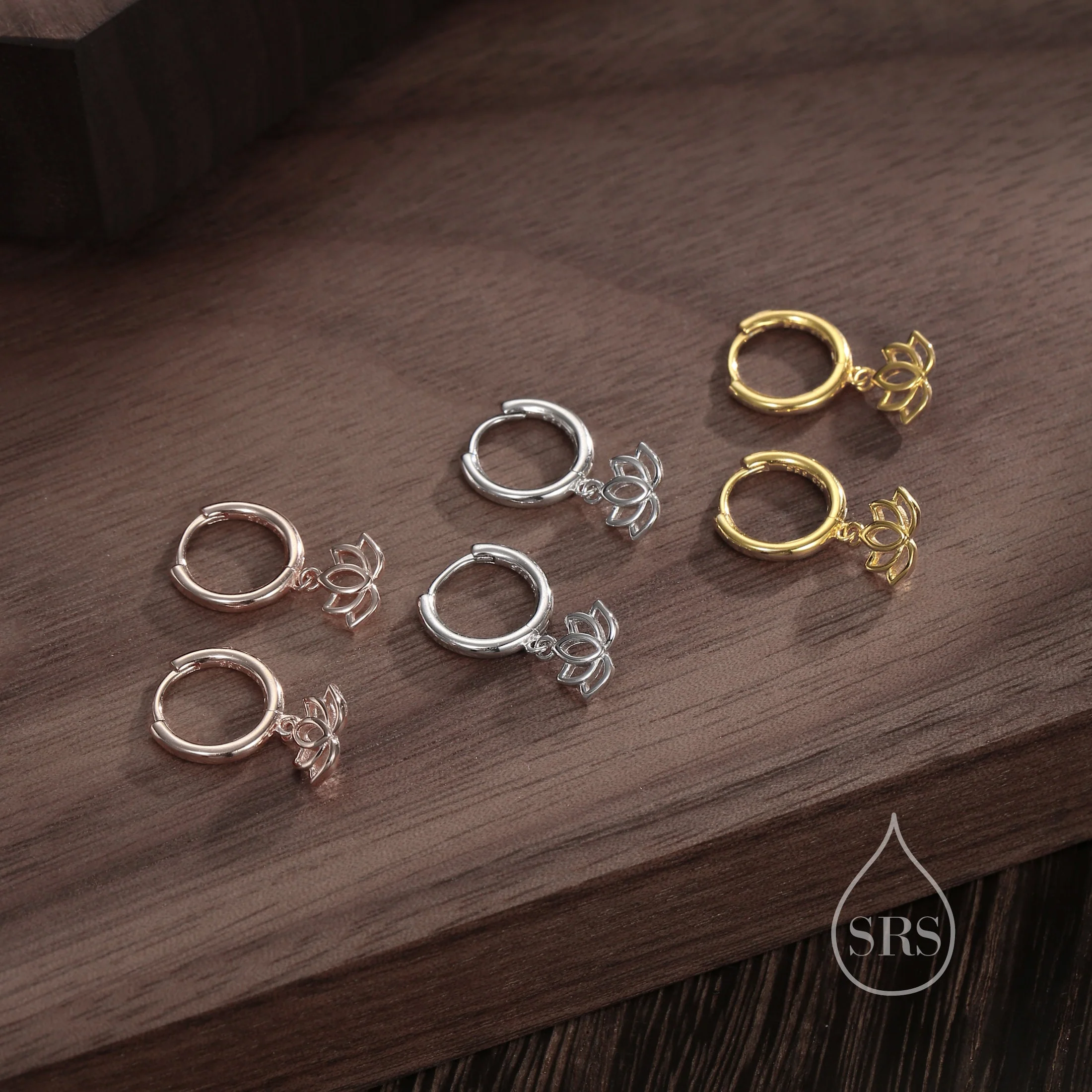 Sterling Silver Little Lotus Flower Huggie Hoops, Detachable Cute Lotus Hoop Earrings, Lotus Flower Charm Dangle Earrings - Image 6