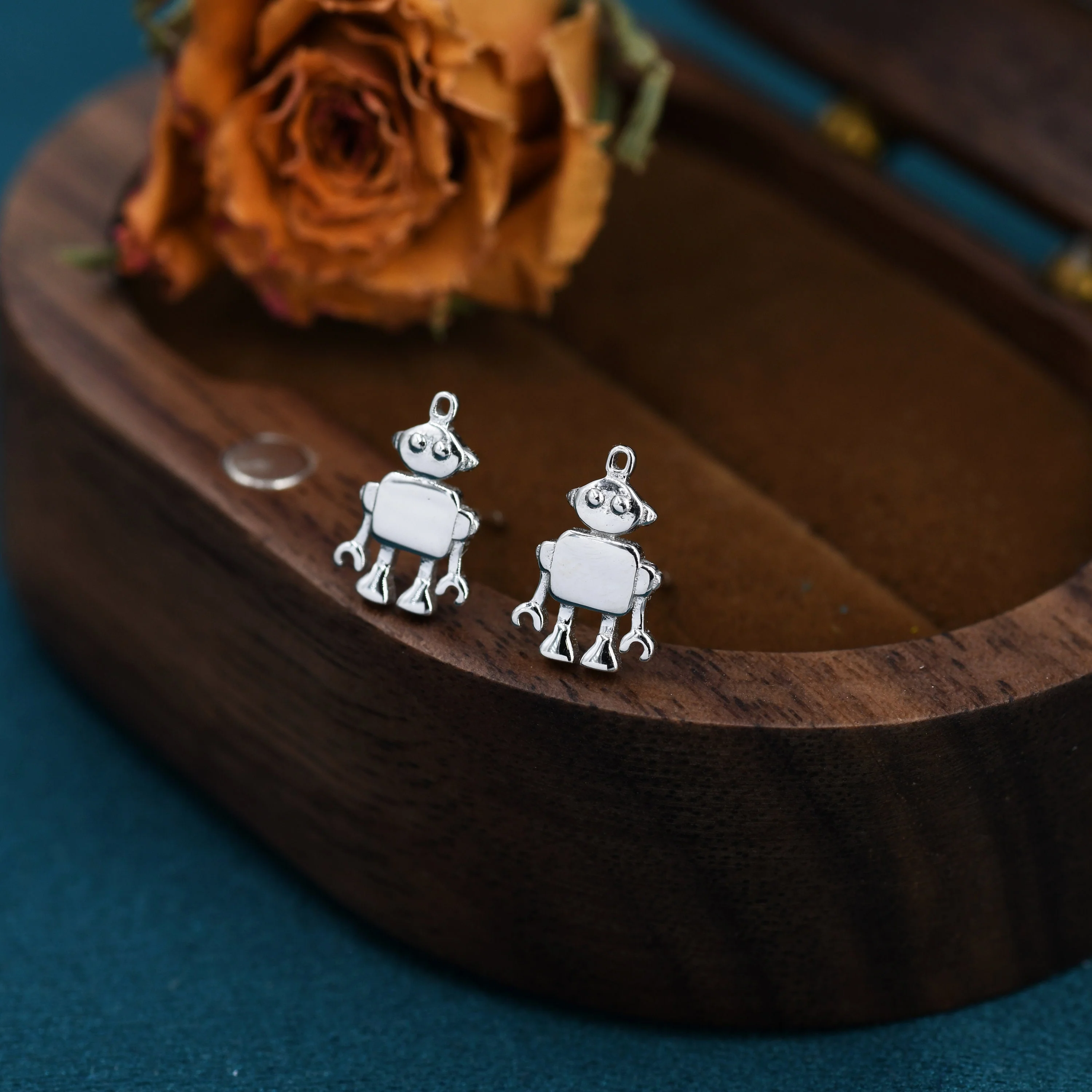 Sterling Silver Little Robot Stud Earrings - Fun, Cute Fun, Whimsical - Image 3