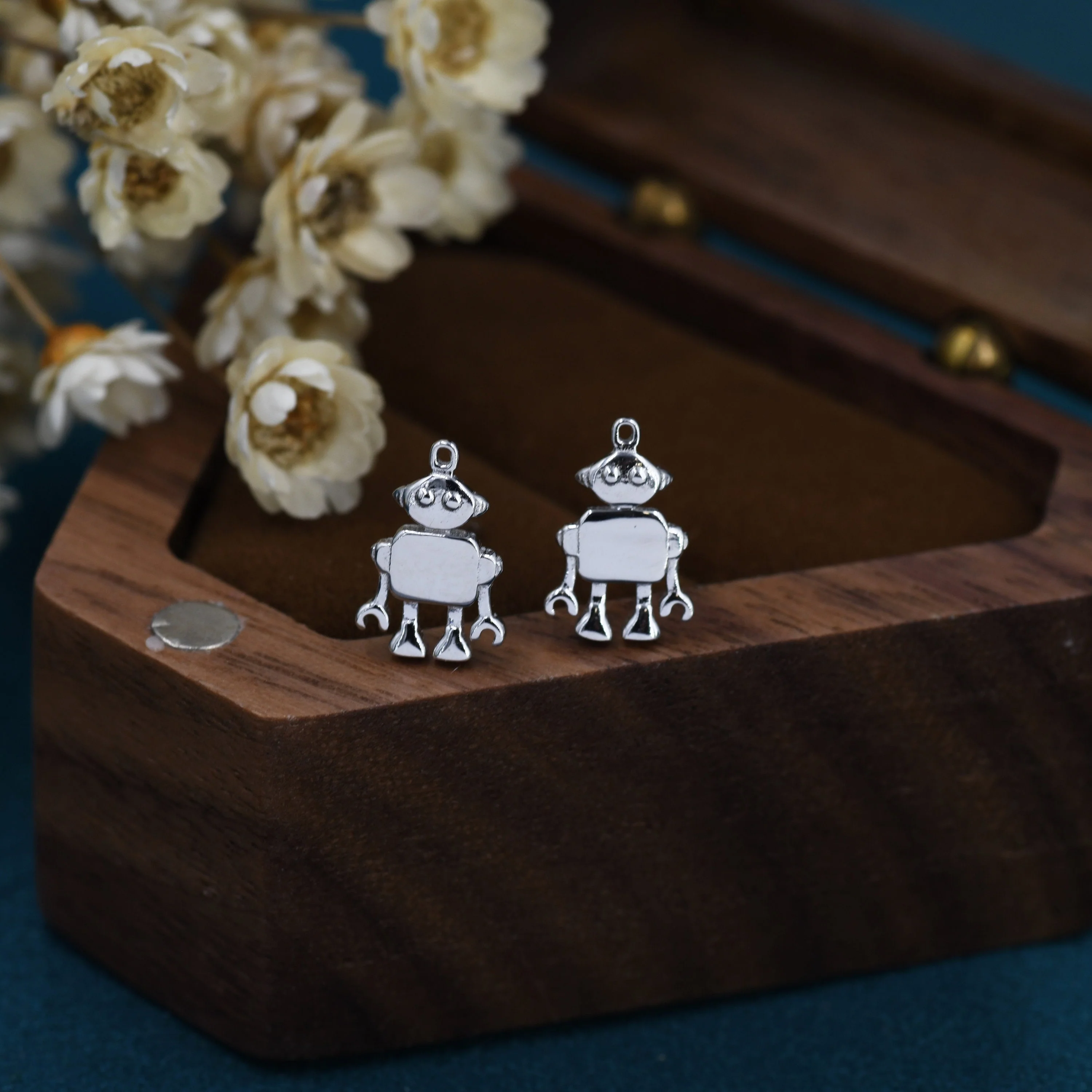 Sterling Silver Little Robot Stud Earrings - Fun, Cute Fun, Whimsical - Image 4