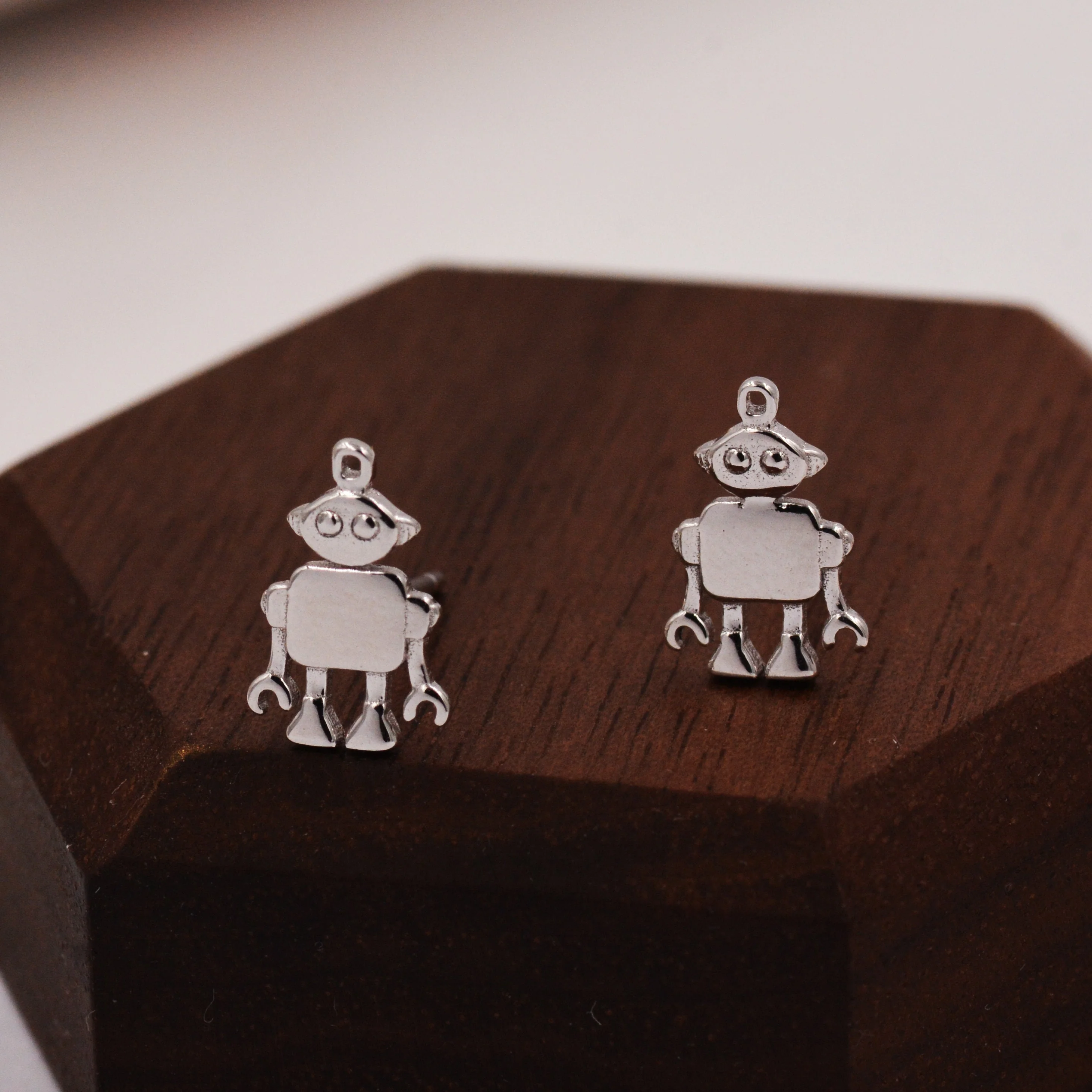 Sterling Silver Little Robot Stud Earrings - Fun, Cute Fun, Whimsical - Image 5