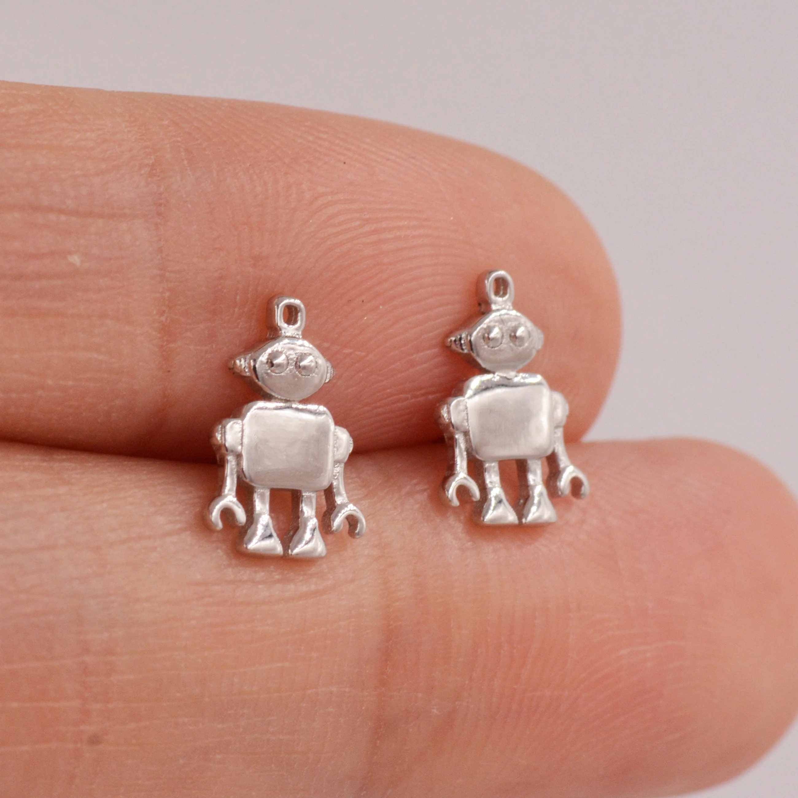 Sterling Silver Little Robot Stud Earrings - Fun, Cute Fun, Whimsical - Image 6