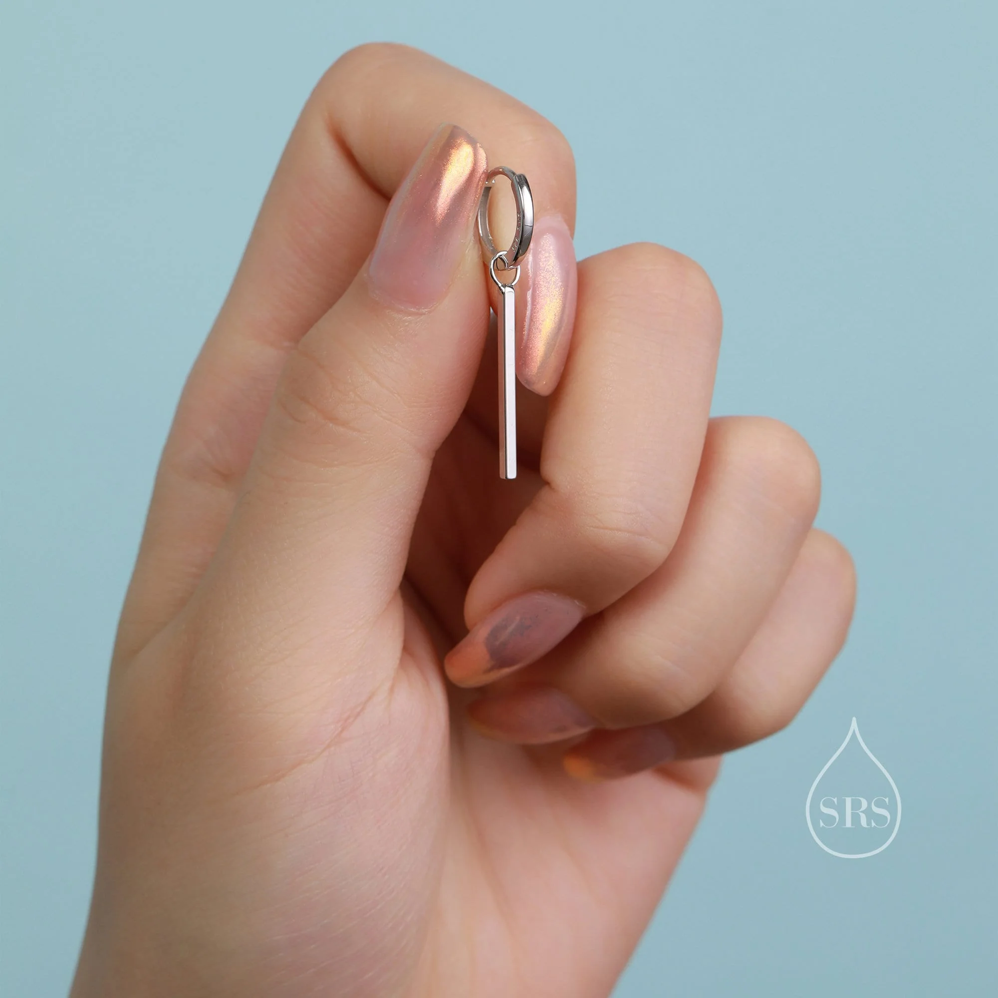 Sterling Silver Long Bars Huggie Hoop Earrings, 8mm Hoops with Detachable Bars, Bar Earrings, Bar Dangle Hoops, Bar Earrings - Image 7