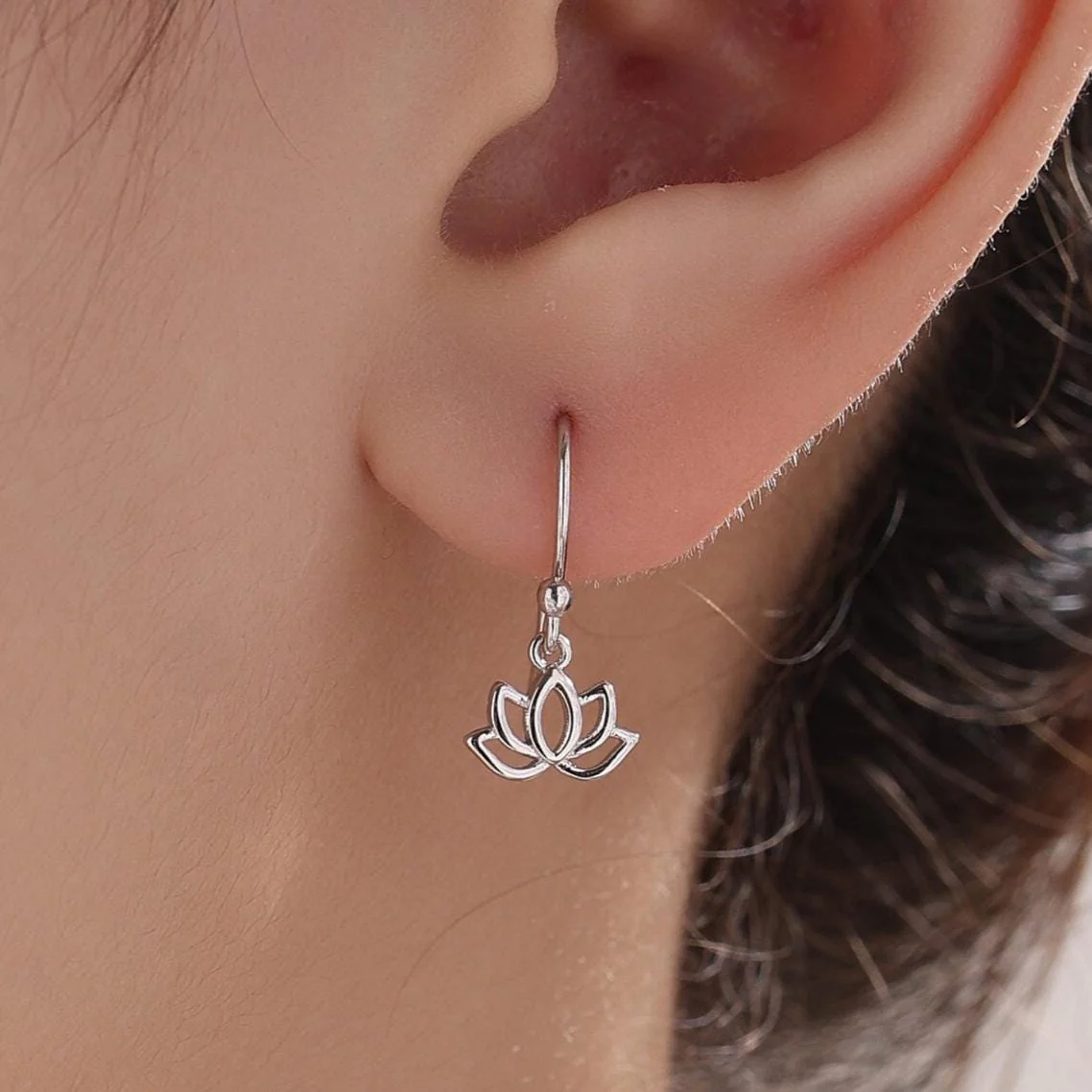 Sterling Silver Lotus Flower Drop Hook Earrings, Silver or Gold or Rose Gold, Water Lily Earrings, Lotus Earrings, Lotus Flower Earrings