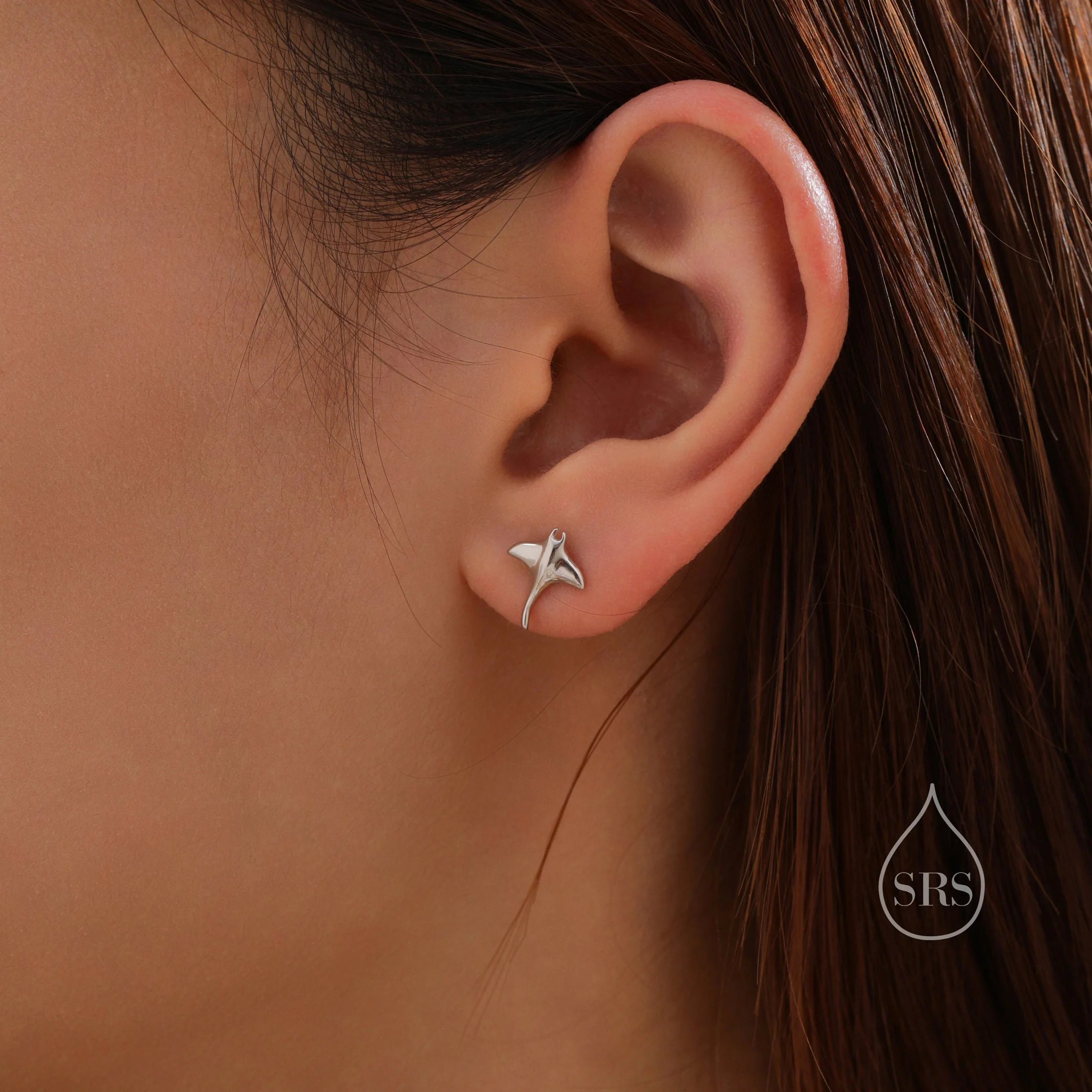Sterling Silver Manta Ray Stud Earrings, Ocean Creature Fish Earrings, Cute and Quirky - Image 8