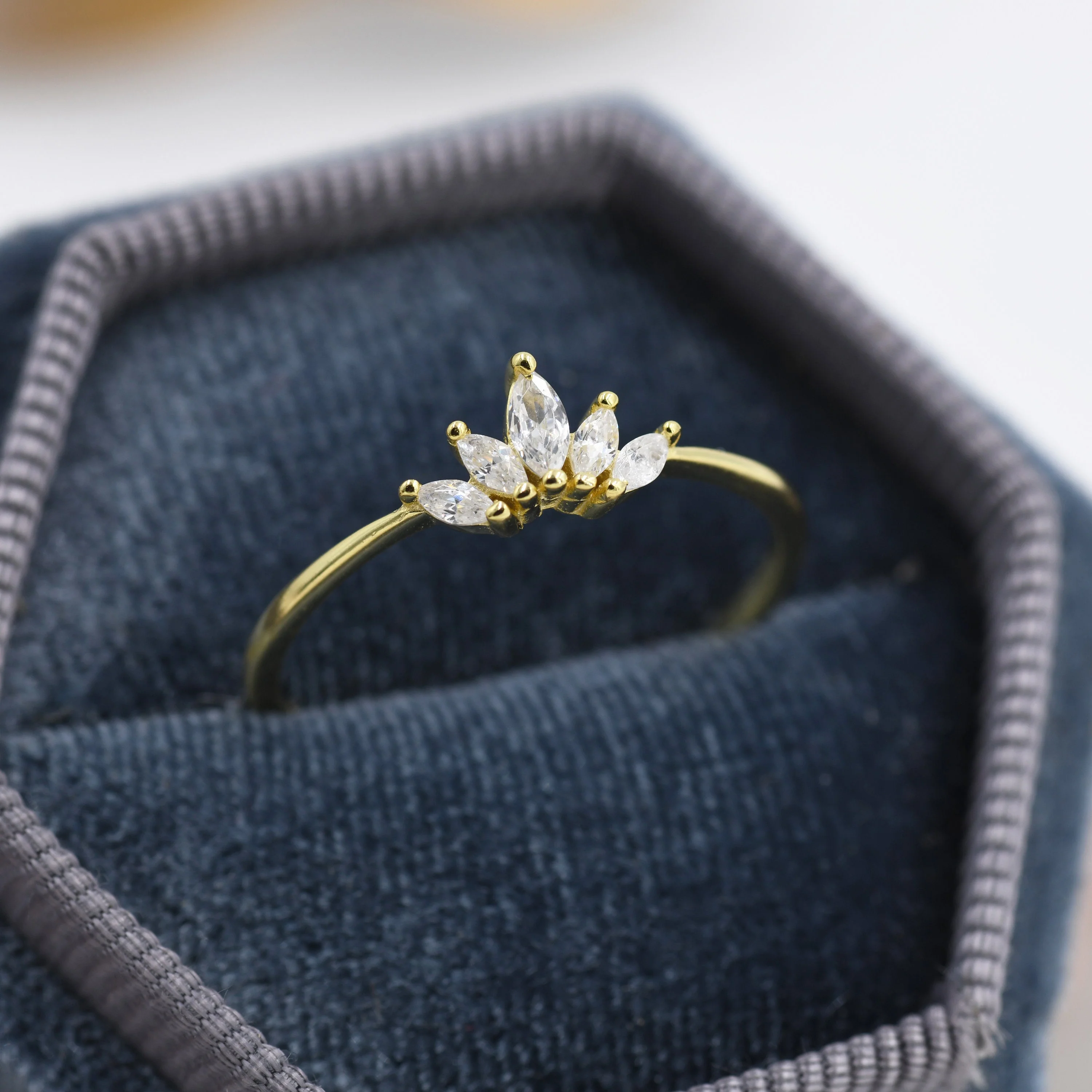 Sterling Silver Marquise Crown Ring, Cluster Ring, Lotus Ring, Flower Ring, CZ Ring, Silver or Gold  US 5 - 8 - Image 4
