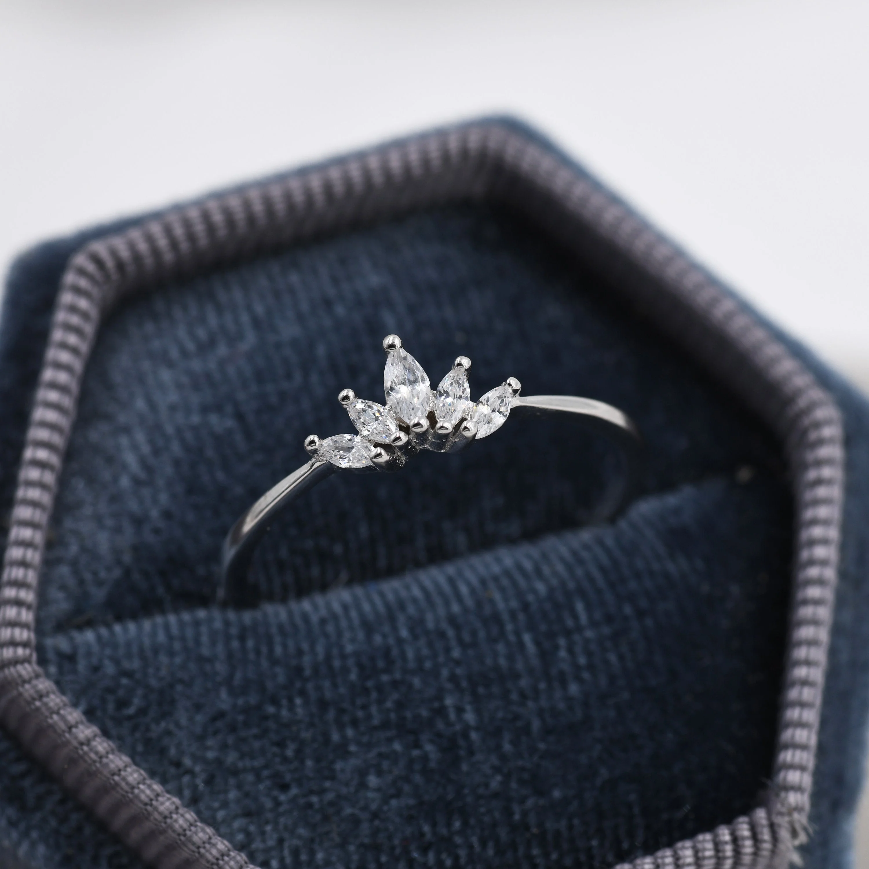 Sterling Silver Marquise Crown Ring, Cluster Ring, Lotus Ring, Flower Ring, CZ Ring, Silver or Gold  US 5 - 8 - Image 5