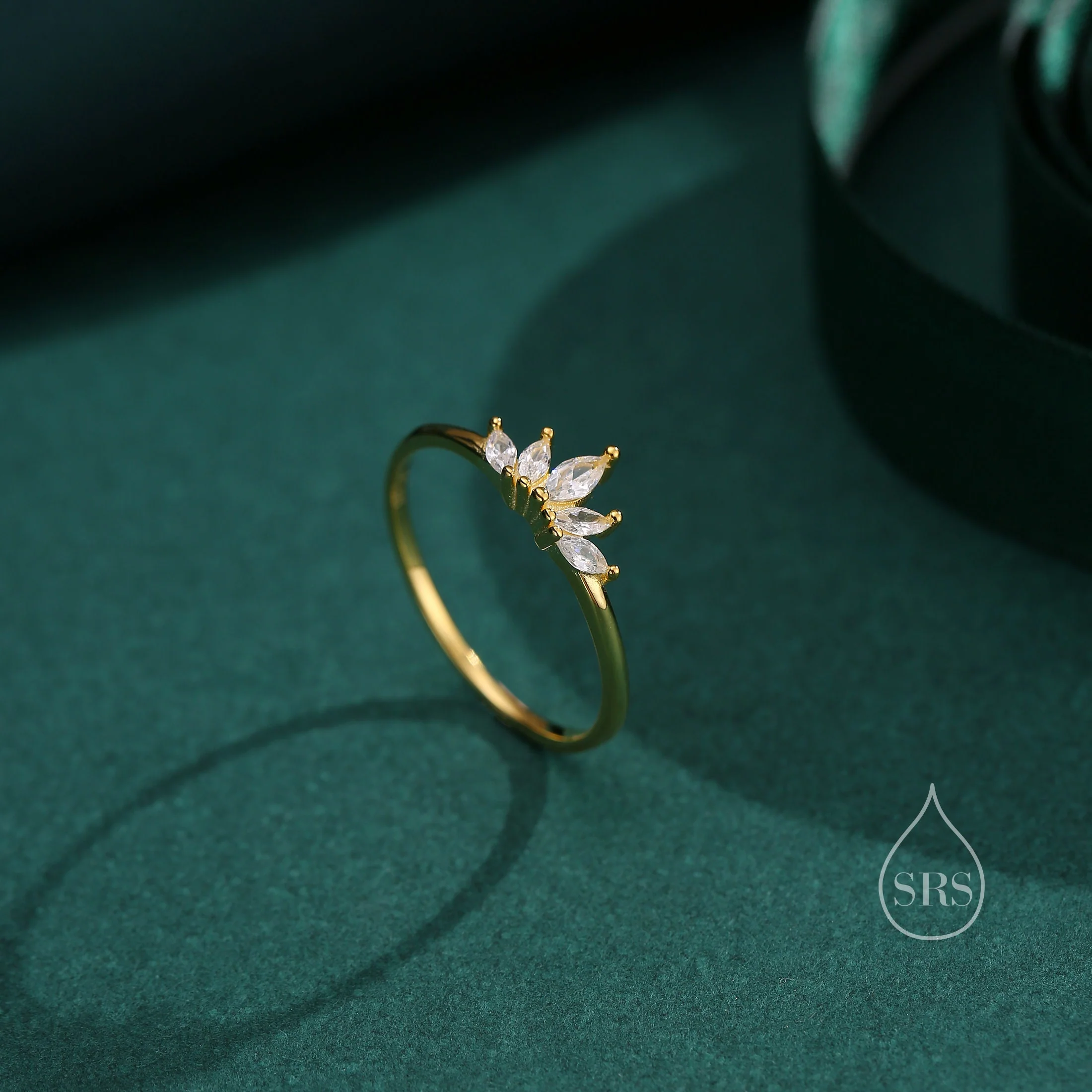 Sterling Silver Marquise Crown Ring, Cluster Ring, Lotus Ring, Flower Ring, CZ Ring, Silver or Gold  US 5 - 8 - Image 7