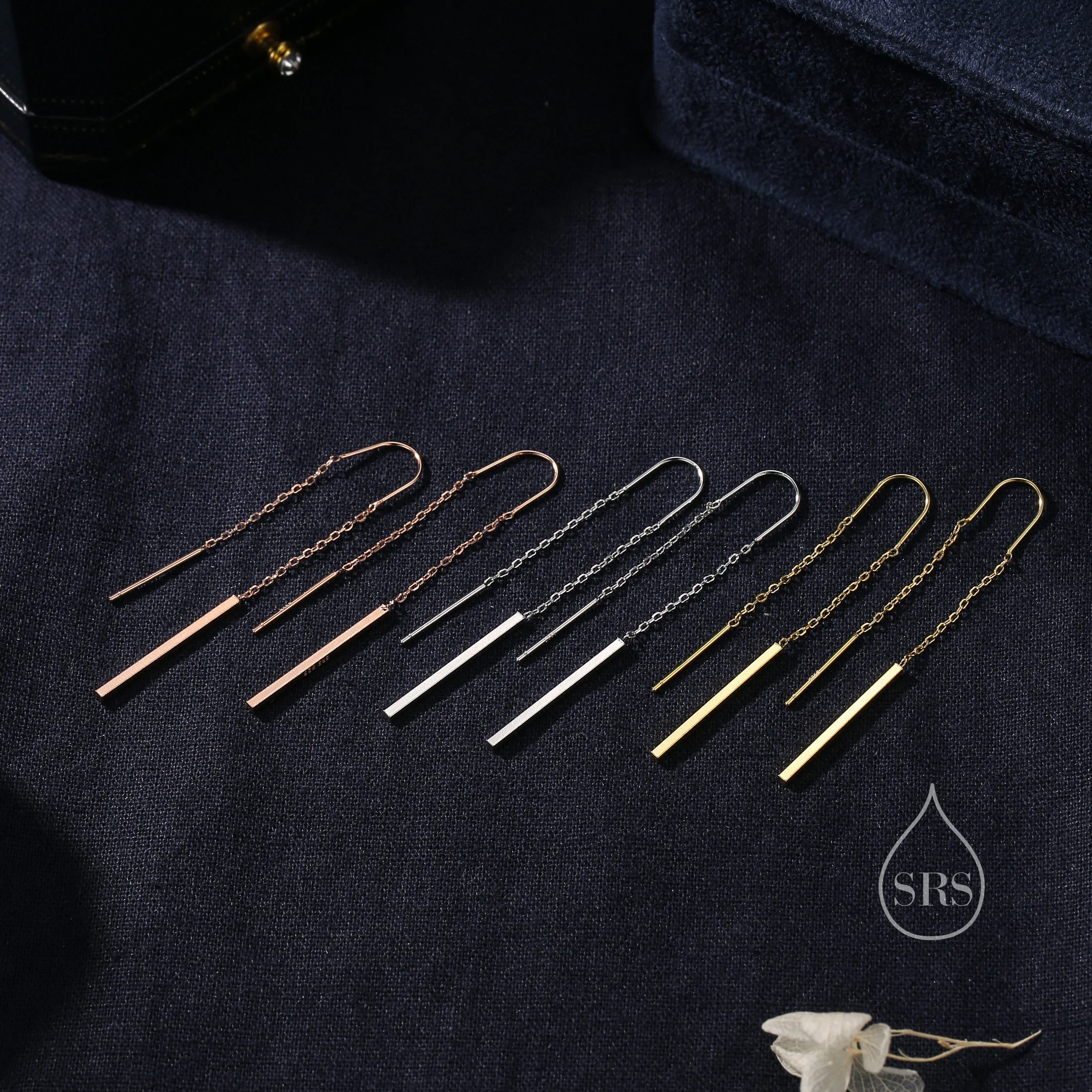 Sterling Silver Minimalist Bar Ear Threaders, Silver or Gold or Rose Gold, U Shape Bar Threader Earrings, Dainty Minimal Dangle Earrings - Image 4