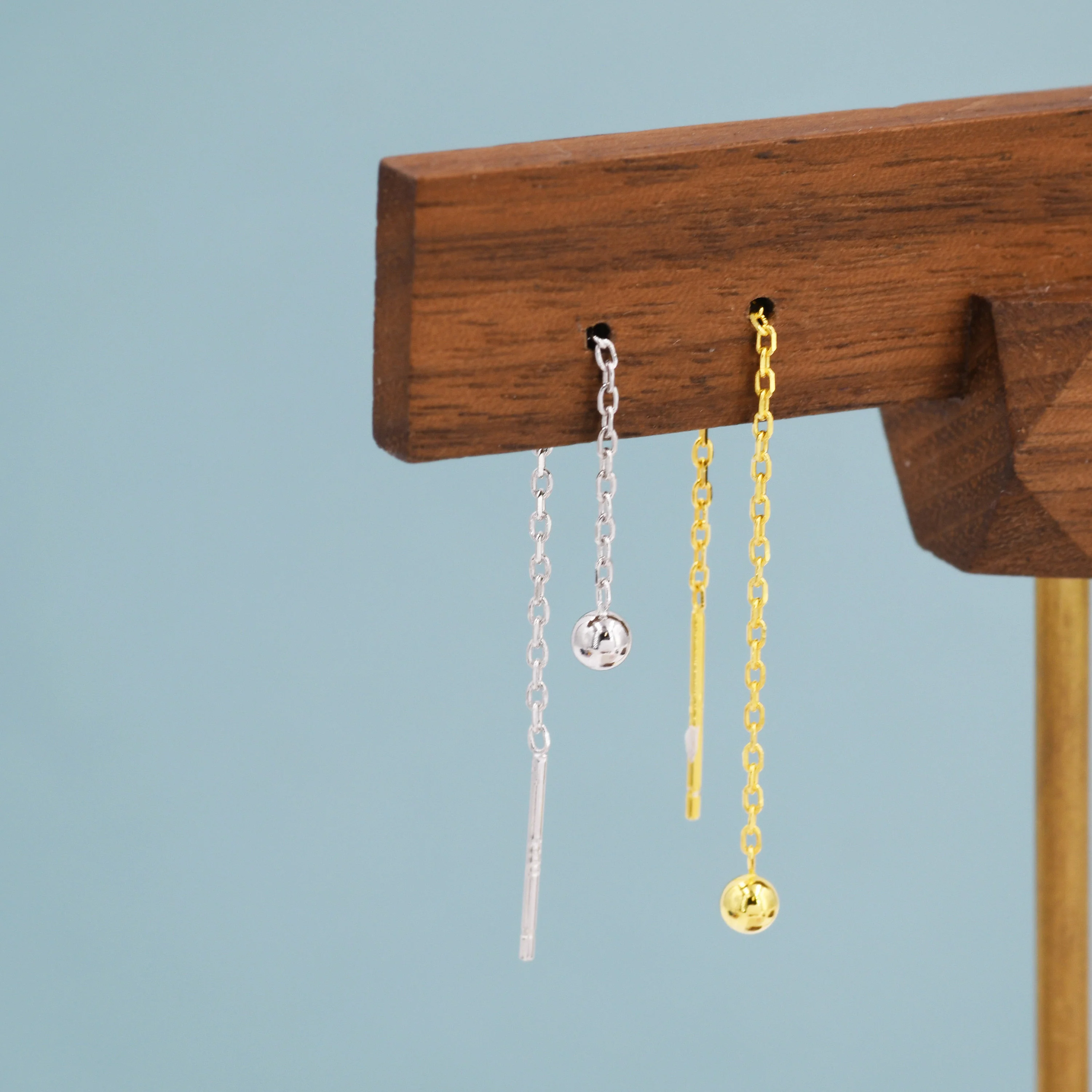 Sterling Silver Minimalist Ball Ear Threader, Various Length, Silver or Gold, Minimal Long Threader earrings, Minimalist, Threaders - Image 5