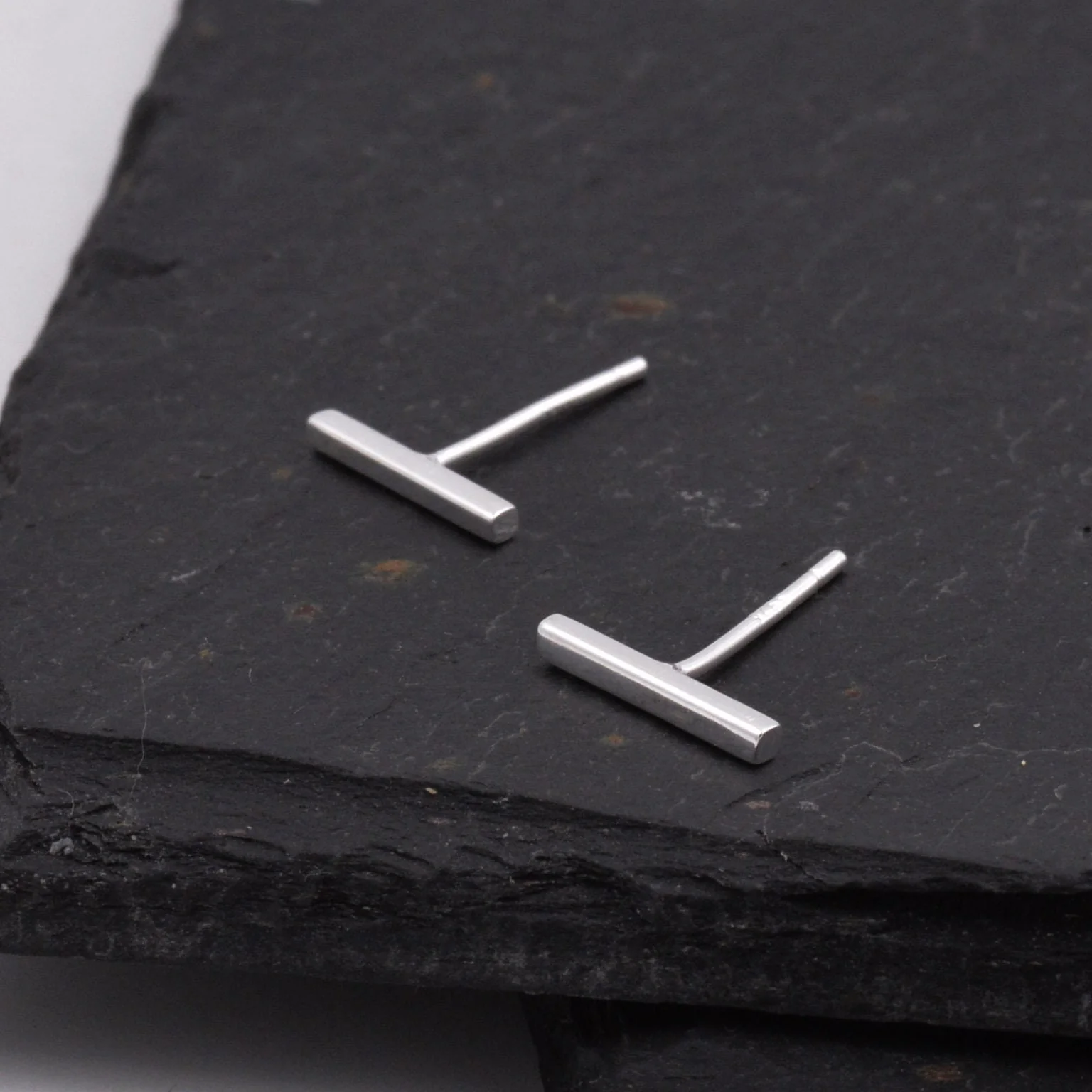 Sterling Silver Minimalist Bar Stud Earrings - Geometric Jewellery - Image 4