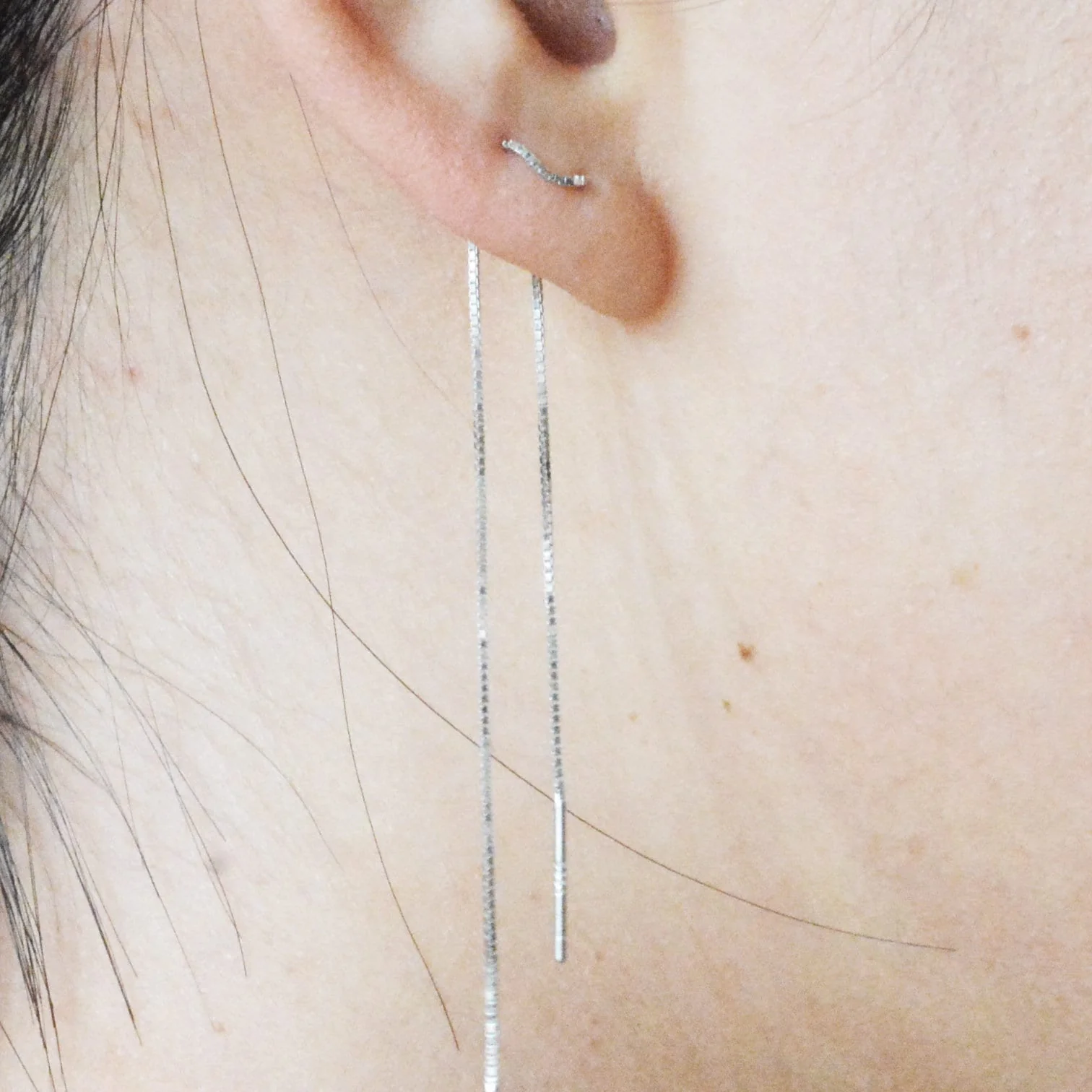 Sterling Silver Minimalist Long Ear Threader - Double Ear Threader - Ear Wire C38 - Image 7