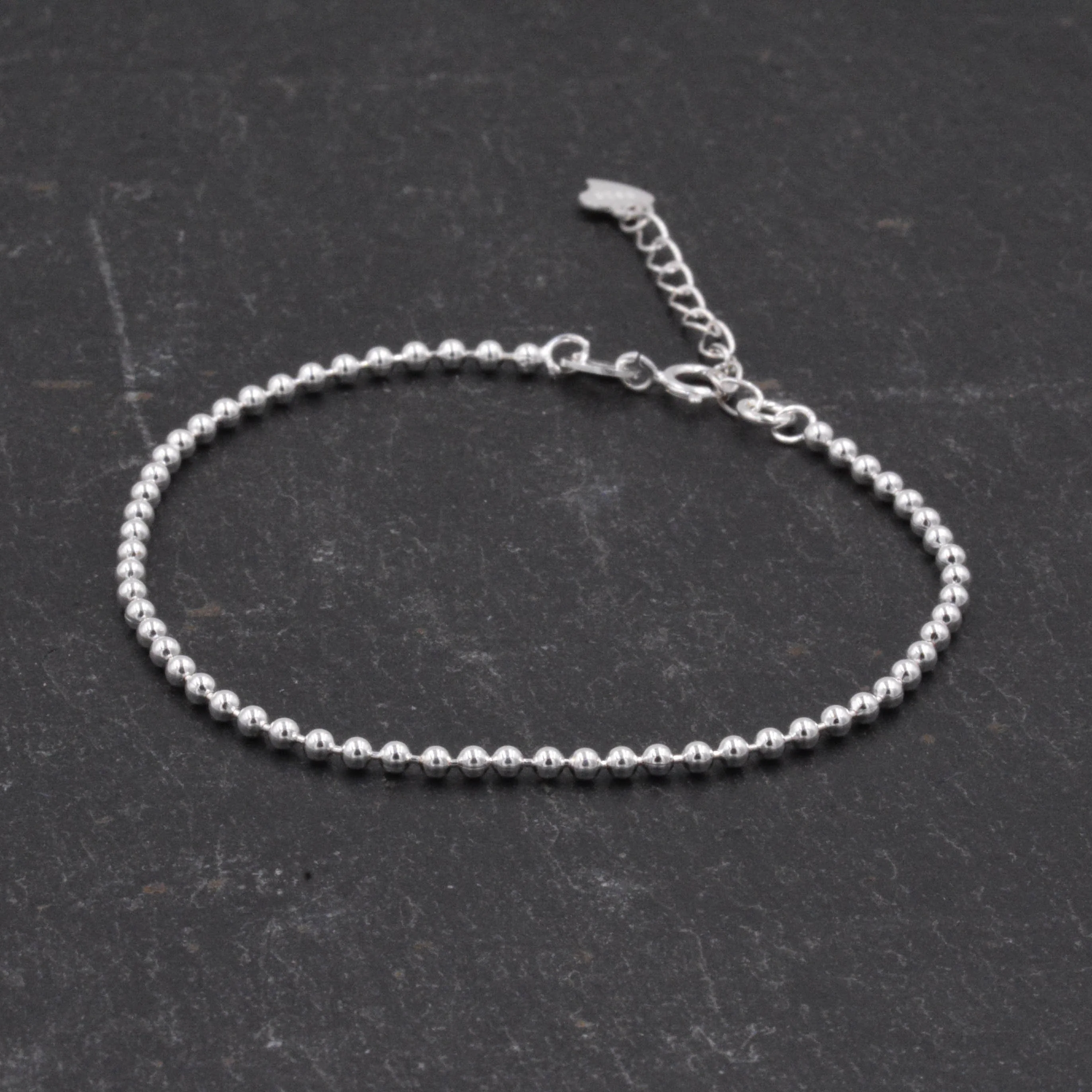 Sterling Silver Minimalist Skinny Ball Chain Delicate Bracelet and Anklet with Adjustable Chain, Silver or Gold - Image 3