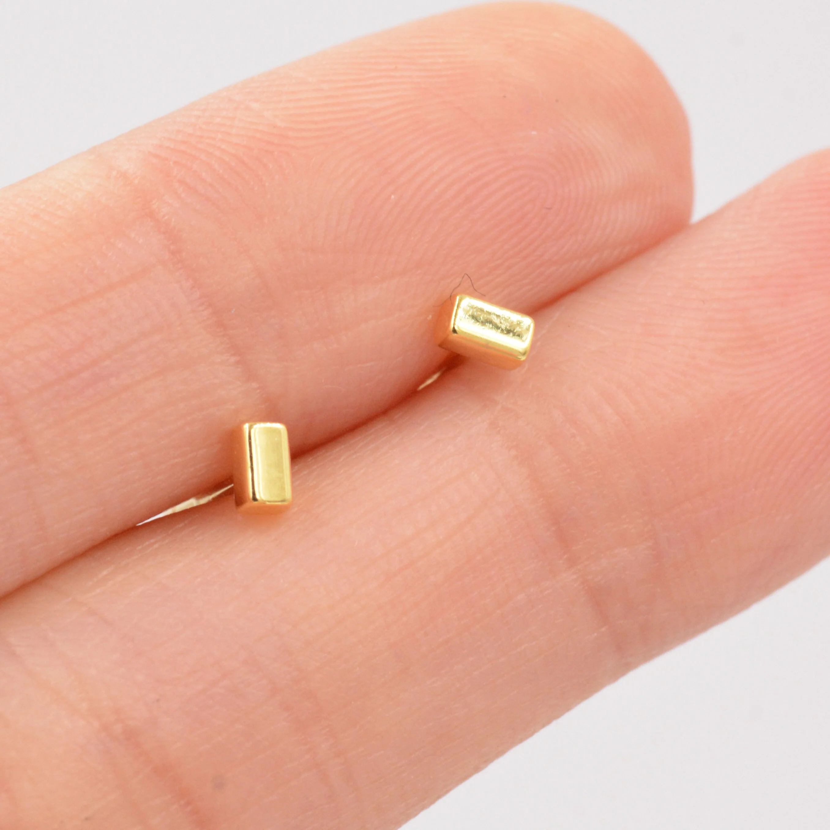 Sterling Silver Minimalist Tiny Short Bar Cube Square Geometric Stud Earrings, Dainty and Delicate, Classic and Elegant Jewellery - Image 5