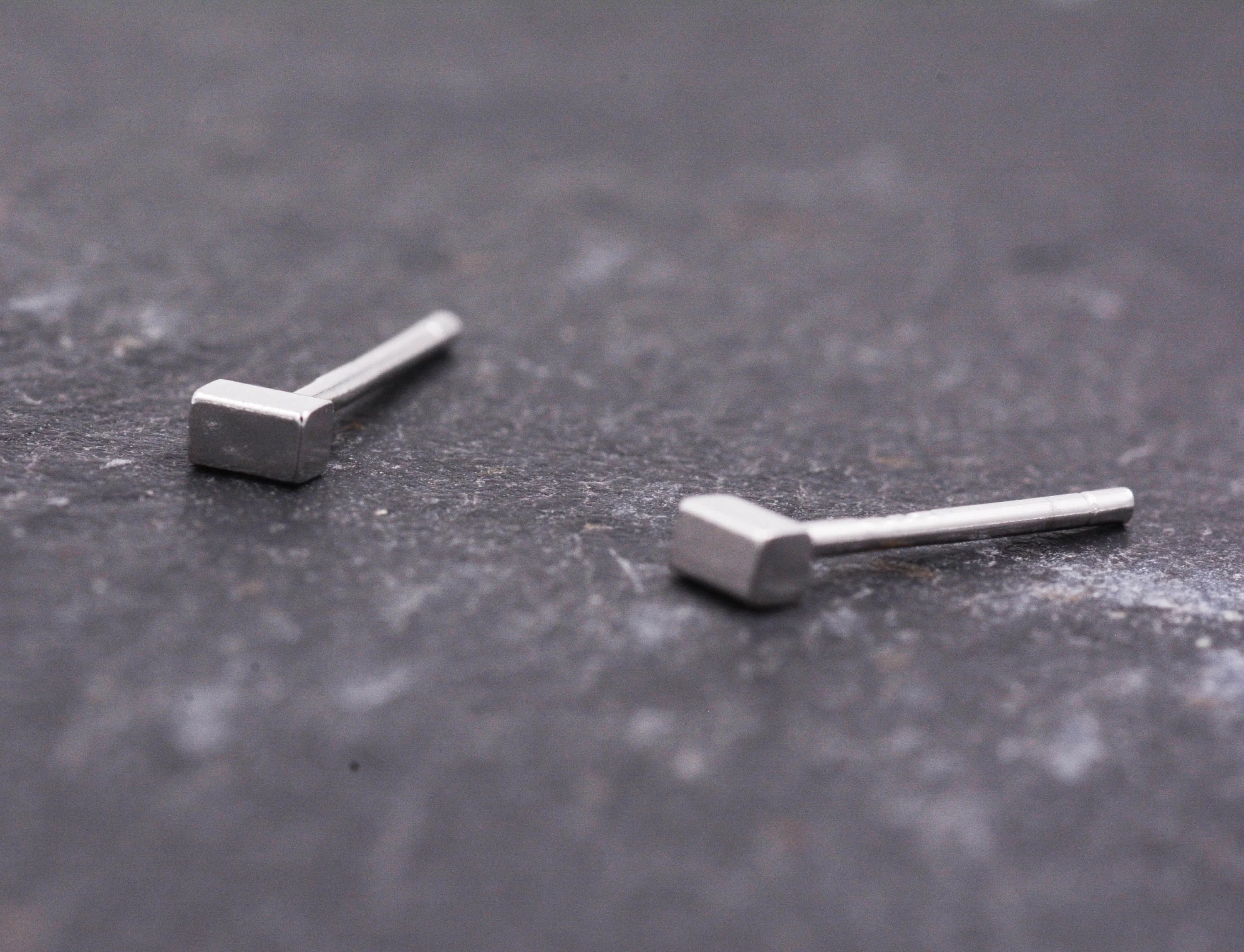 Sterling Silver Minimalist Tiny Short Bar Cube Square Geometric Stud Earrings, Dainty and Delicate, Classic and Elegant Jewellery - Image 3