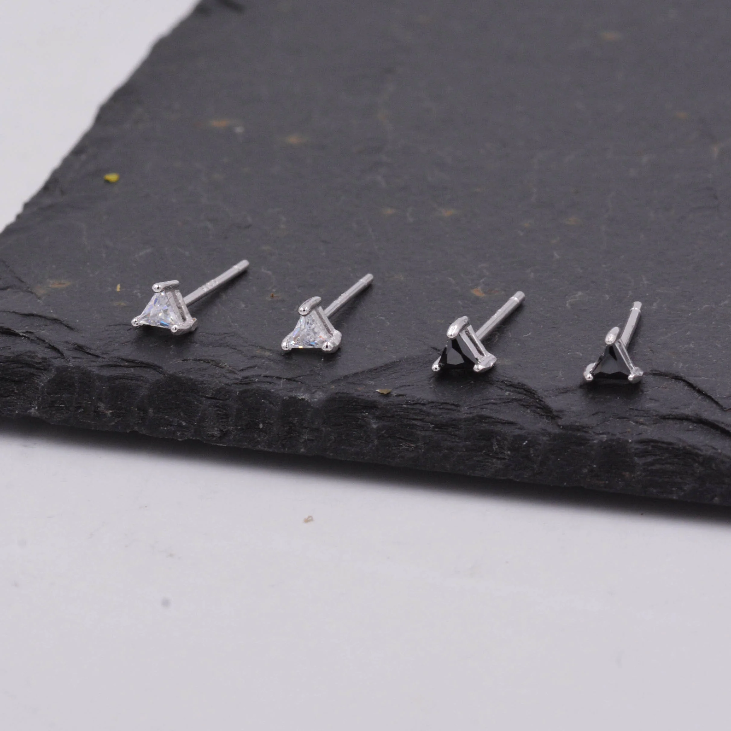 Sterling Silver Minimalist Triangle CZ Crystal Stud Earrings - Simple Geometric Design, Silver or Gold - Image 2