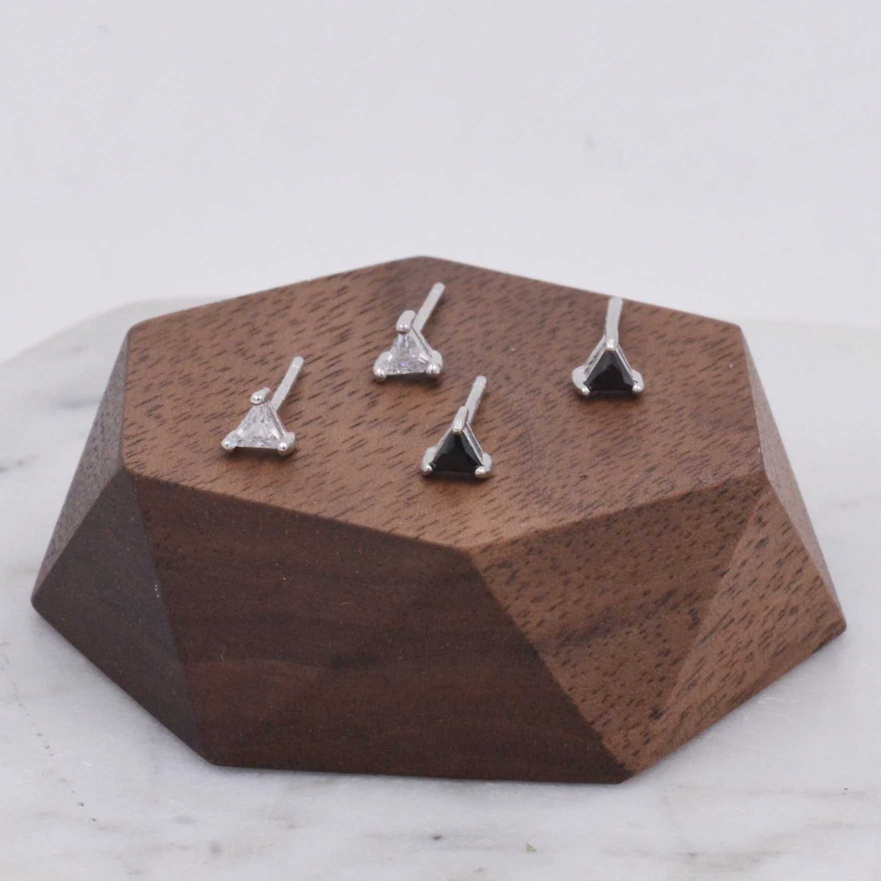 Sterling Silver Minimalist Triangle CZ Crystal Stud Earrings - Simple Geometric Design, Silver or Gold - Image 3