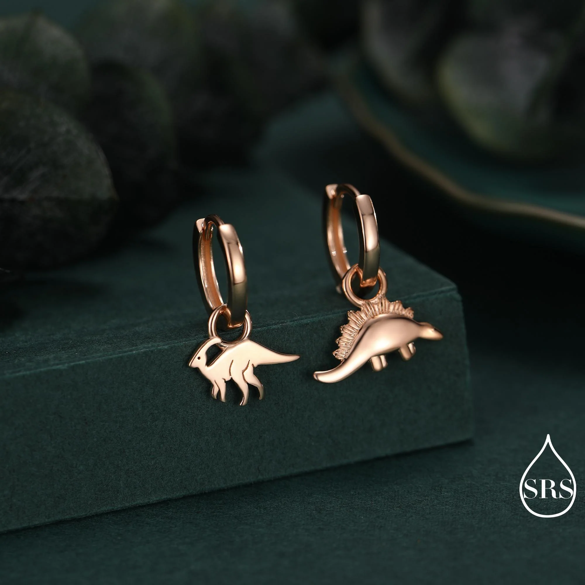 Sterling Silver Mismatched Parasaurolophus and Stegosaurus Hoop Earrings – Dinosaur Jewellery for Prehistoric Lovers, Detachable Hoops - Image 8