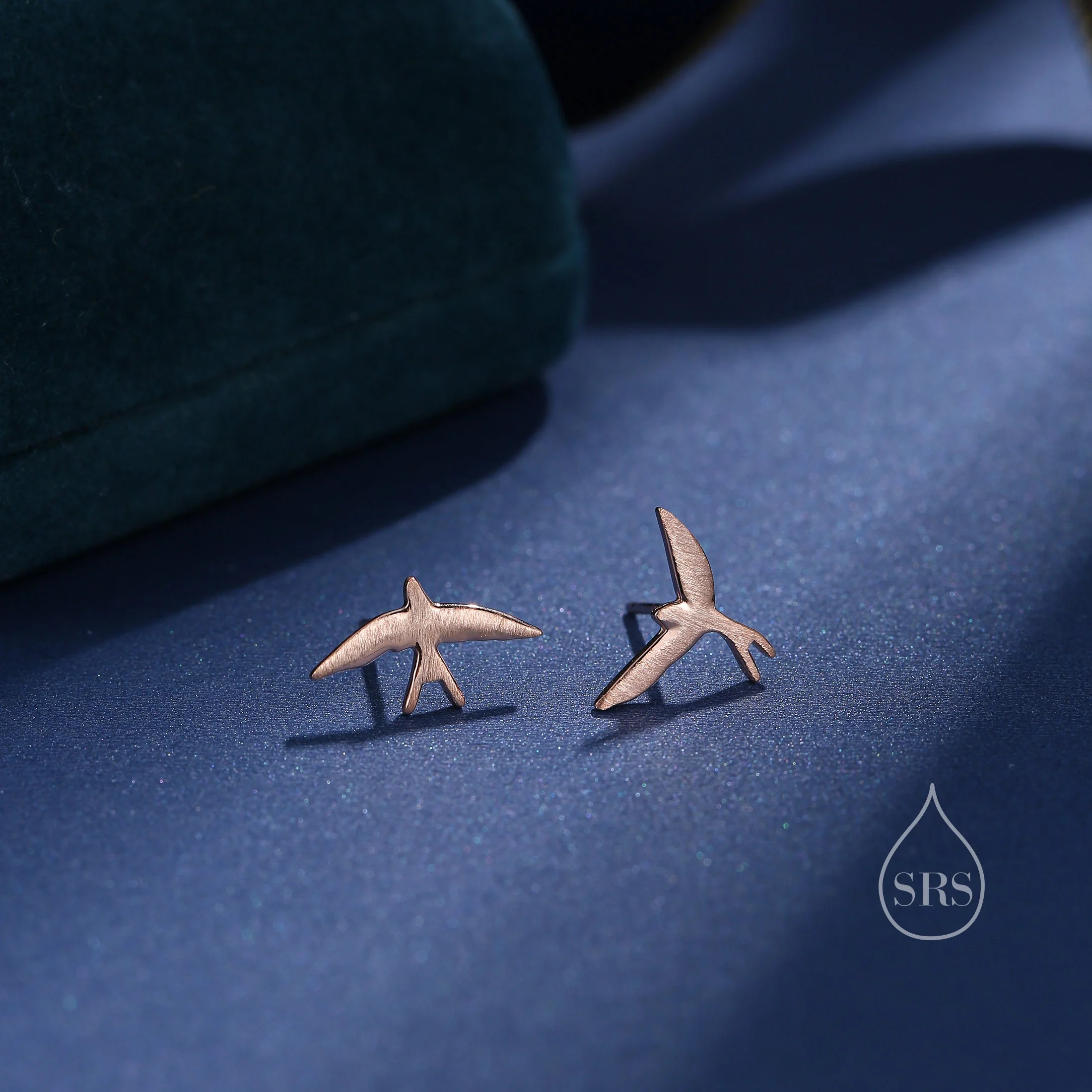 Sterling Silver Mismatched Asymmetric Swallow Bird Silhouette Stud Earrings - Textured Finish, Stacking Earrings -Fun, Whimsical and Pretty - Image 7