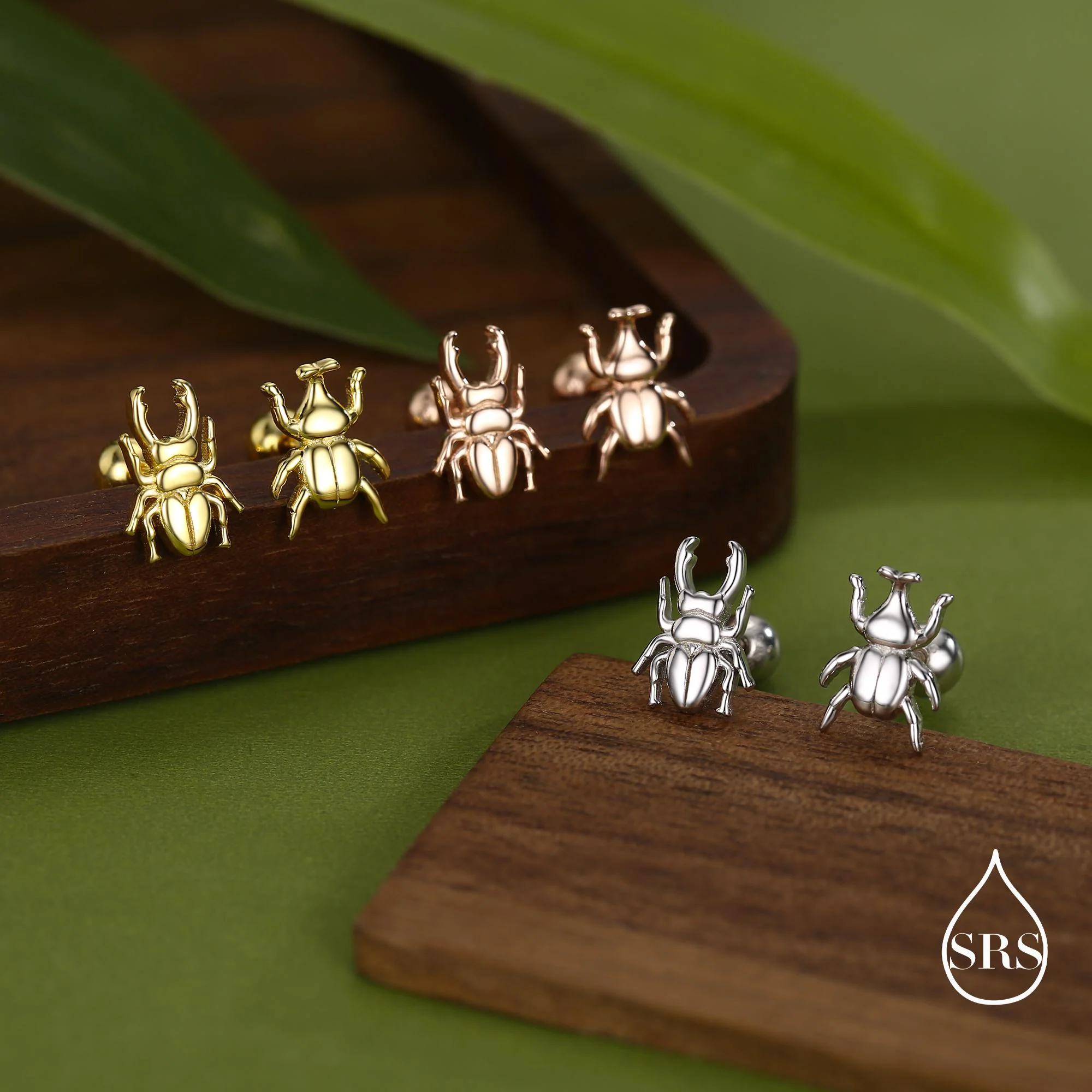 Sterling Silver Mismatched Beetle Screw Back Stud Earrings - Image 7