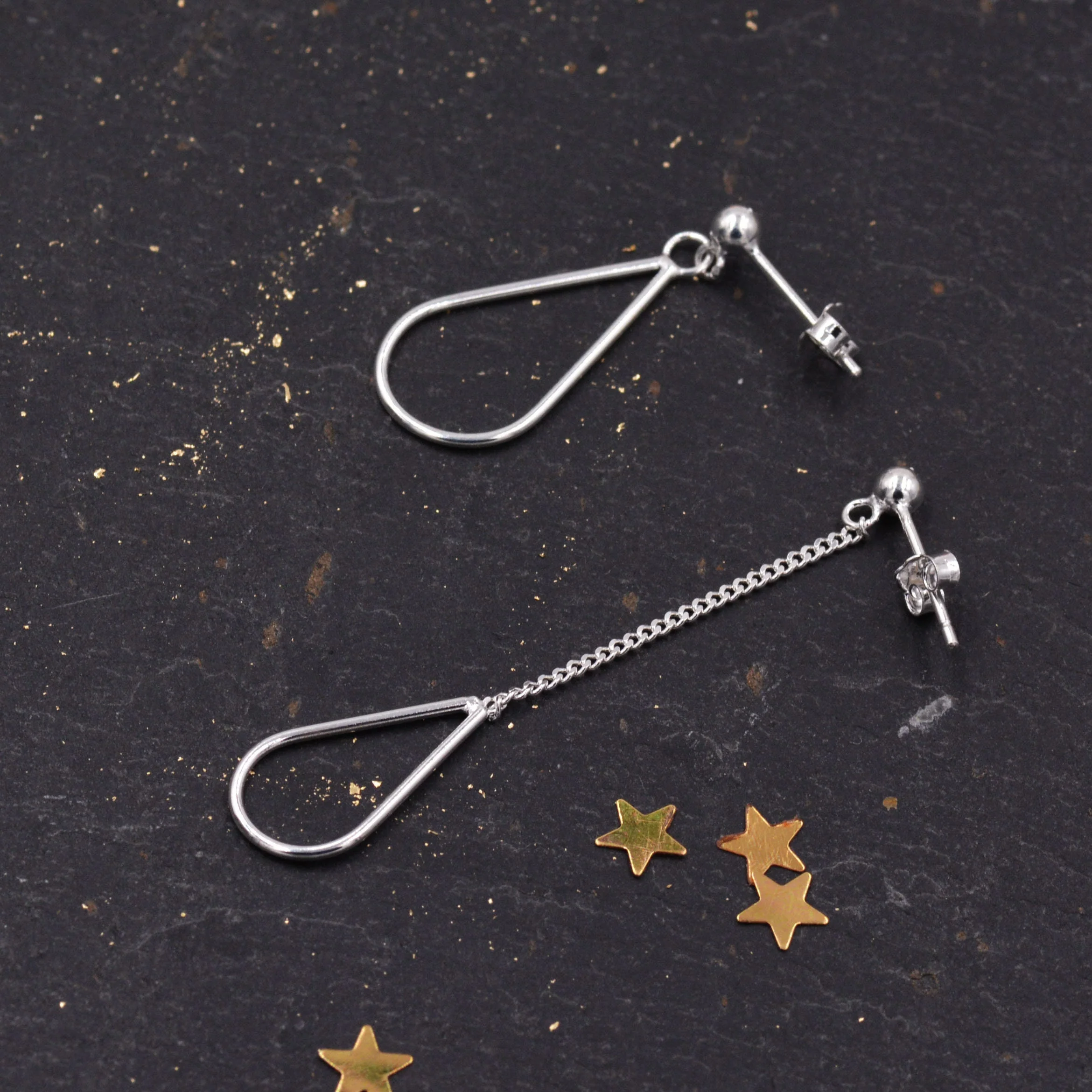 Sterling Silver Mismatched Droplet Stud Drop Earrings, Silver, Gold or Rose Gold, Minimalist Geometric Design, Asymmetric Earrings - Image 5