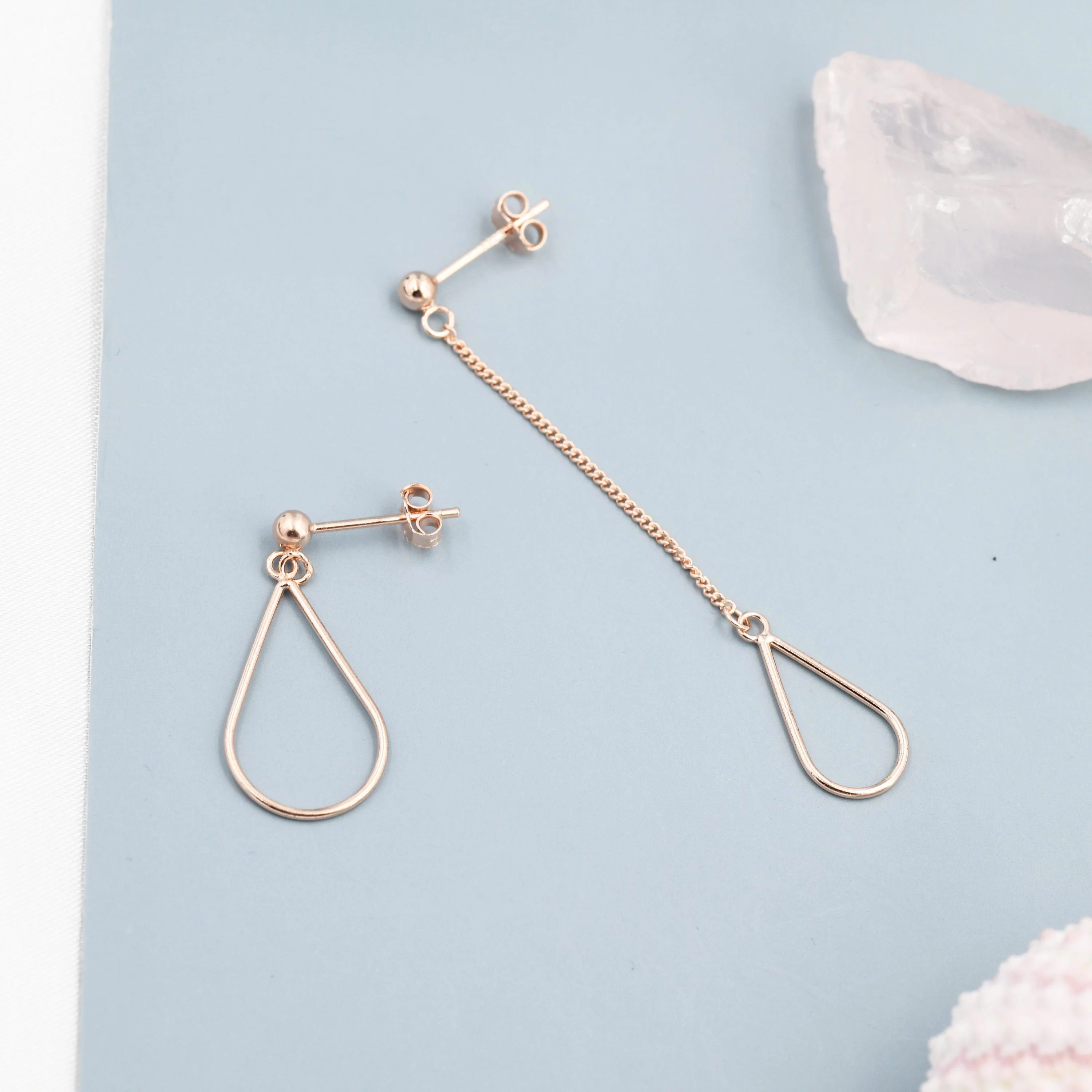 Sterling Silver Mismatched Droplet Stud Drop Earrings, Silver, Gold or Rose Gold, Minimalist Geometric Design, Asymmetric Earrings - Image 8
