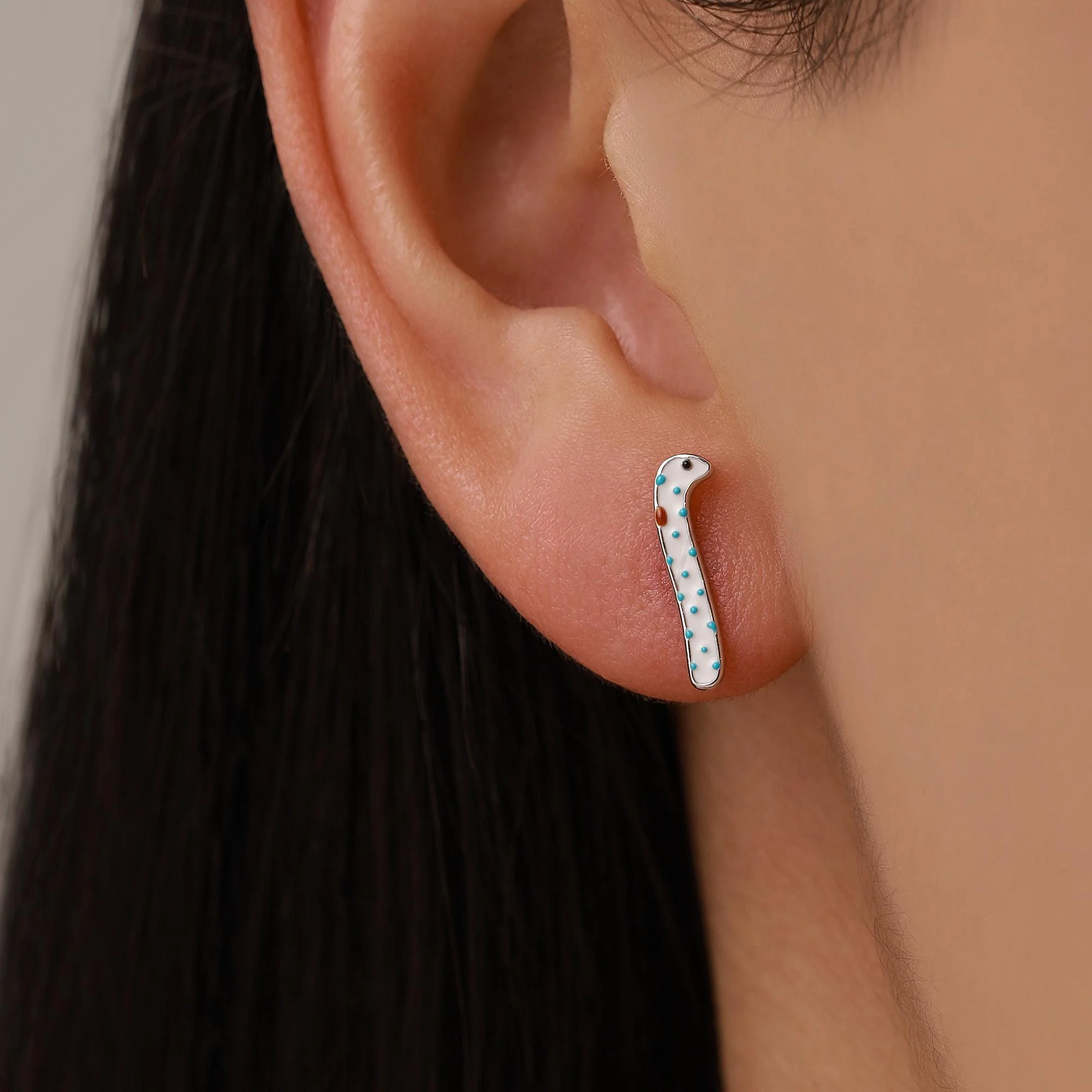 Sterling Silver Mismatched Garden Eel Enamel Stud Earrings - Image 6