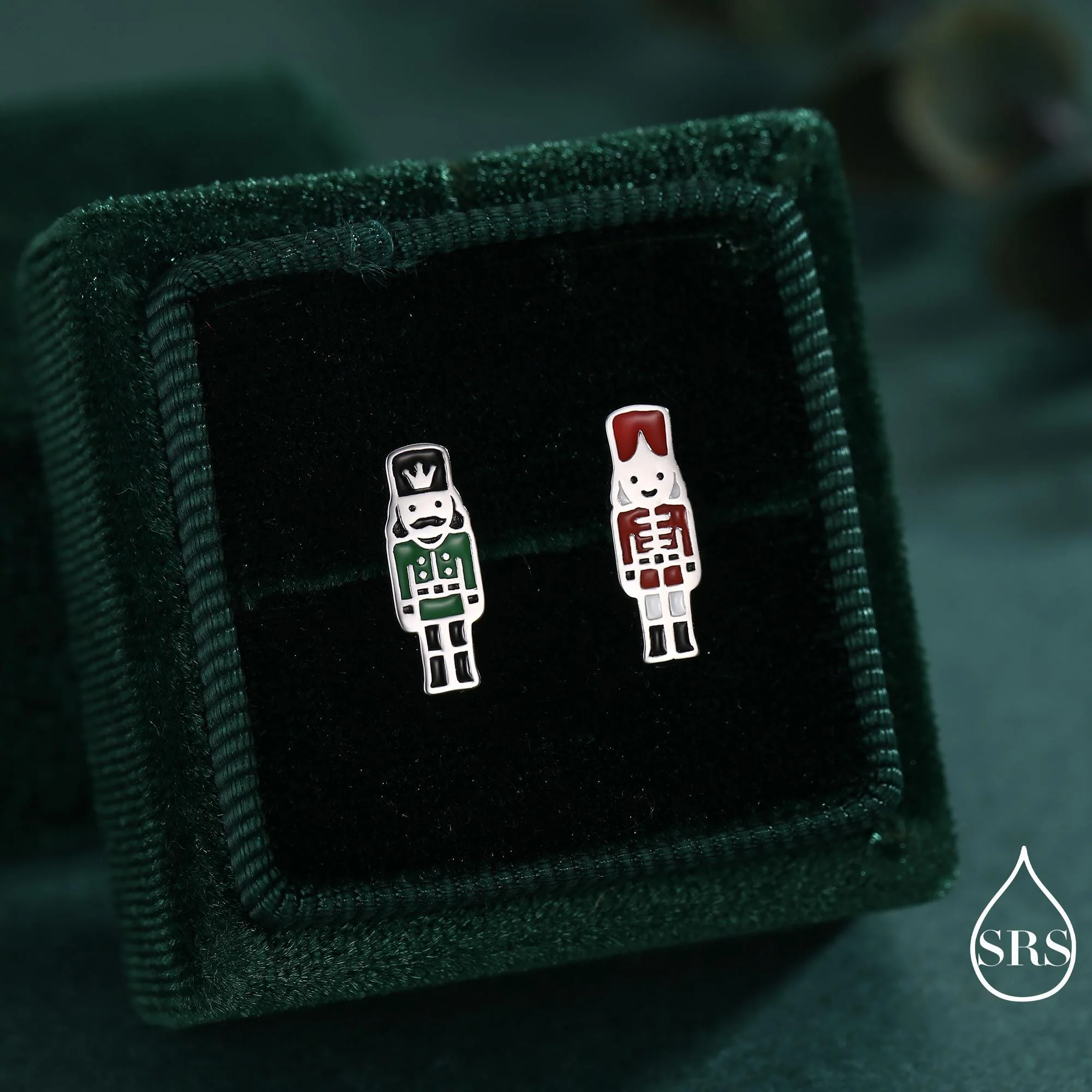 Sterling Silver Mismatched Nutcracker Stud Earrings - Two Styles - Silver or Gold Finish - Enamel Nutcracker Style Earrings - Image 6