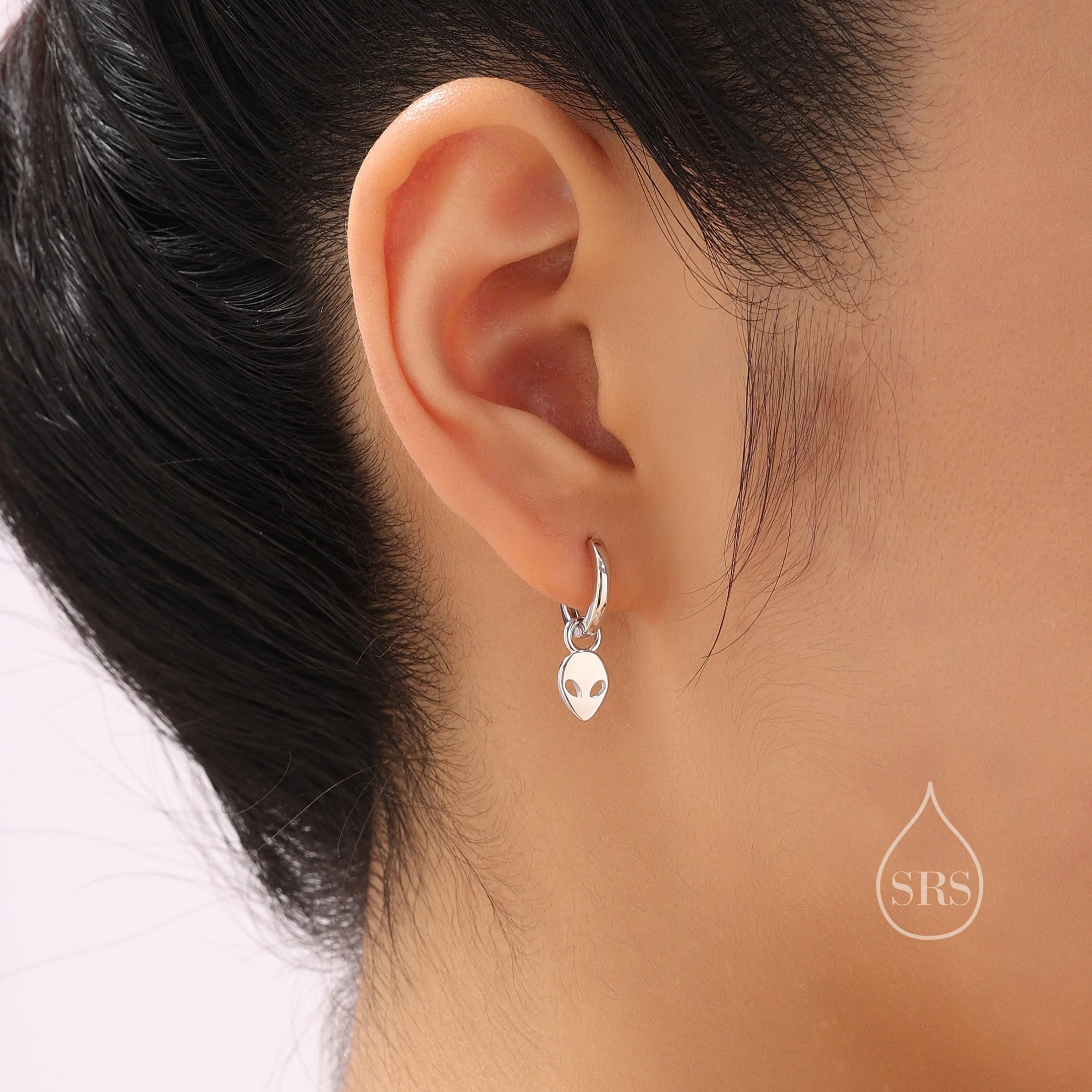 Sterling Silver Mismatched UFO and Alien Huggie Hoops, Silver, Gold or Rose Gold, Detachable Cute Alien UFO Hoop Earrings, Flying Saucer - Image 3