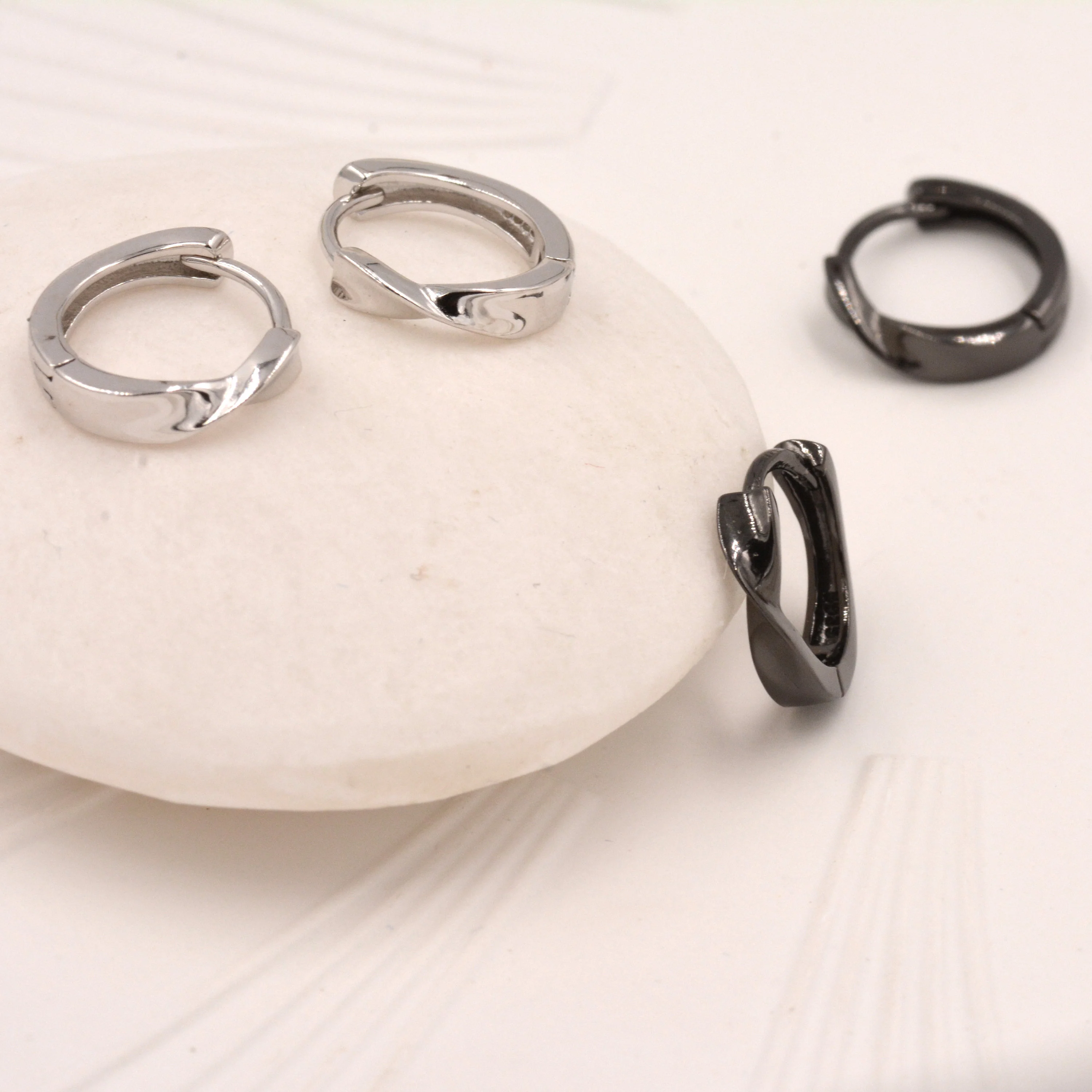 Mobius Strip Circle Huggie Hoop Earrings in Sterling Silver, Silver or Black or Gold or Rose Gold, Minimalist Simple Earrings - Image 3