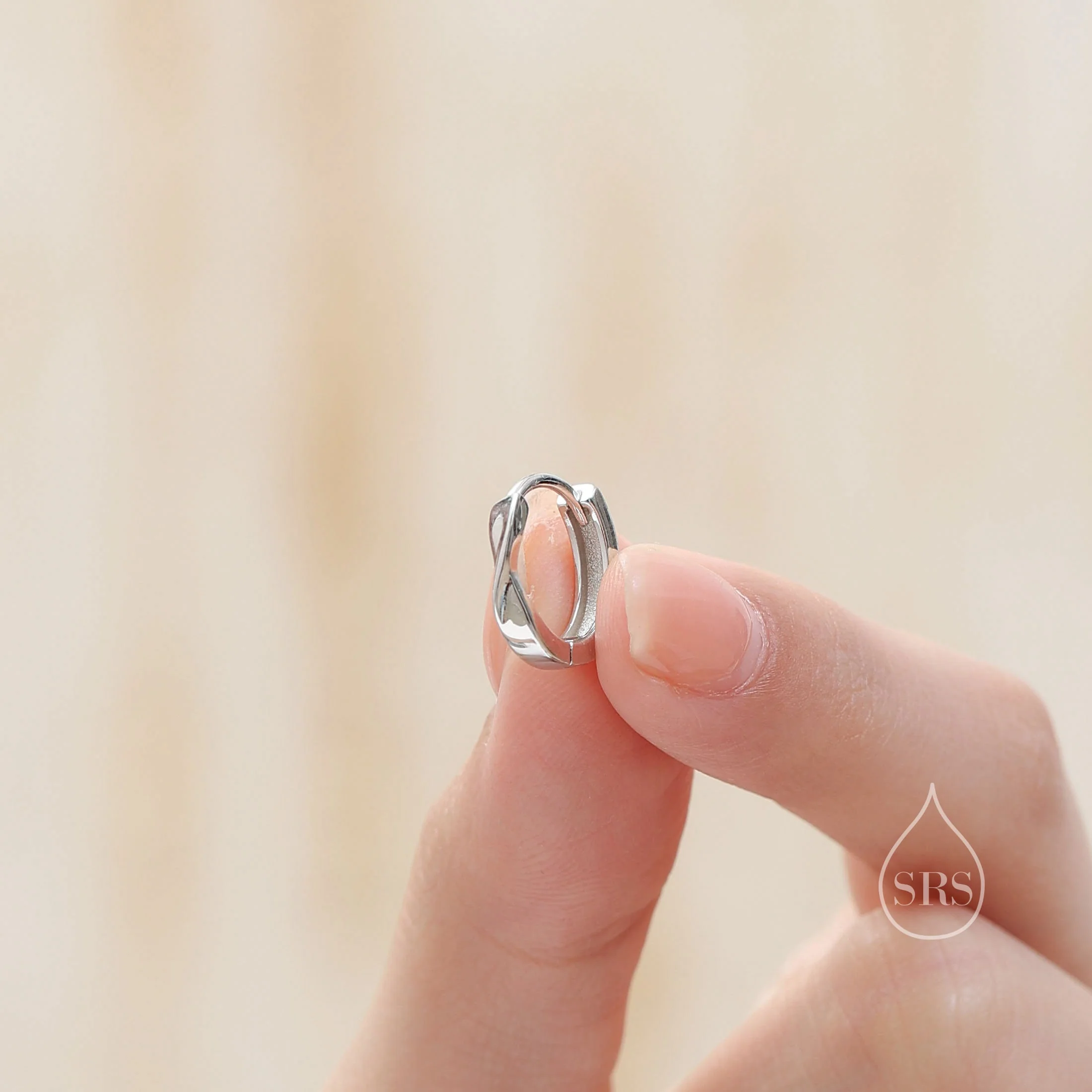 Mobius Strip Circle Huggie Hoop Earrings in Sterling Silver, Silver or Black or Gold or Rose Gold, Minimalist Simple Earrings - Image 5