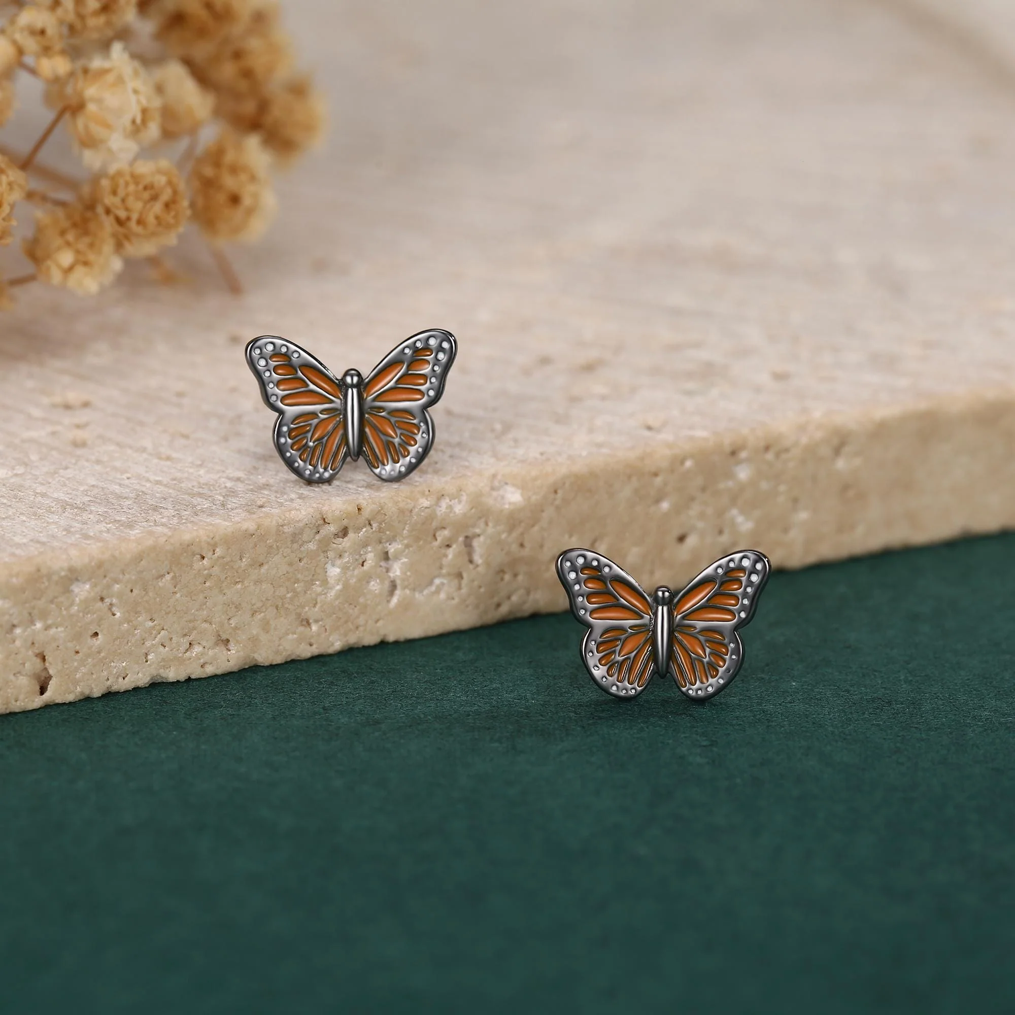 Sterling Silver Monarch Butterfly Stud Earrings - Image 3