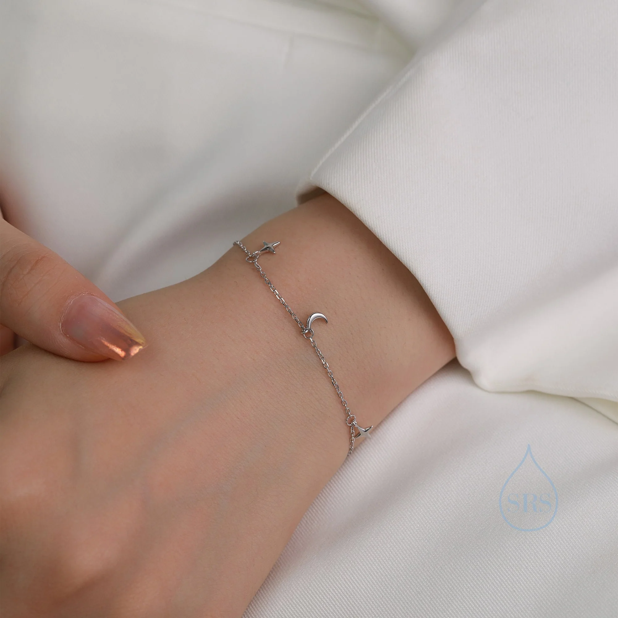 Sterling Silver Moon and Star Bracelet, Silver or Gold or Rose gold, Moon and Star Charm Bracelet, Celestial Jewellery - Image 6