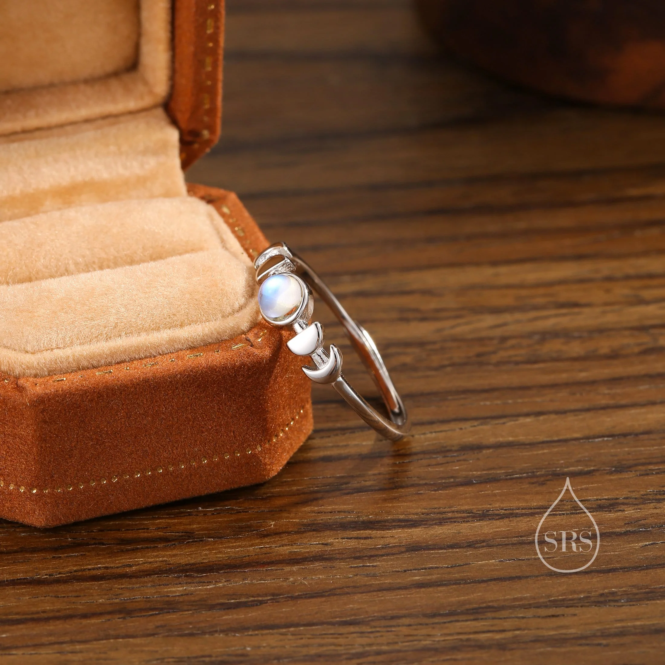 Sterling Silver Moon Phase Ring with Simulated Moonstone, Adjustable Size, Celestial Jewellery, Dainty and Delicate, Moon Ring - Image 7