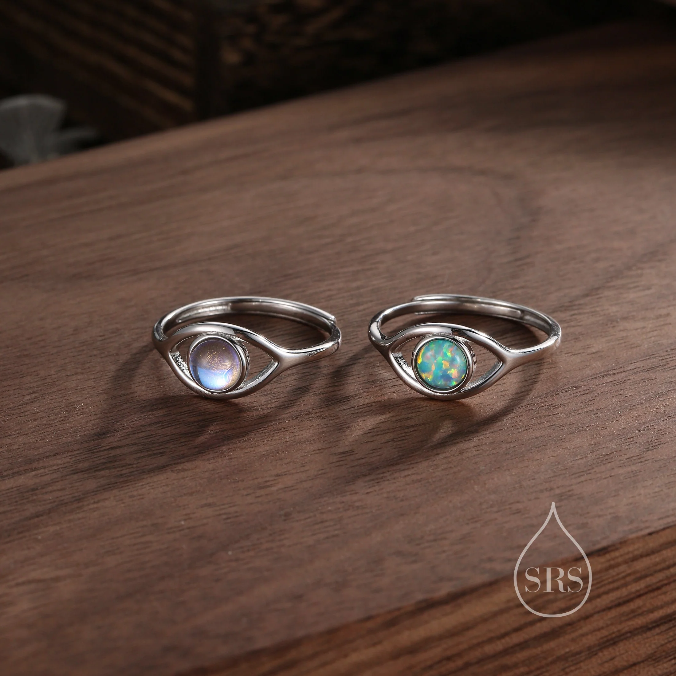 Sterling Silver Moonstone Eye Ring, Simulated Moonstone Evil Eye Ring, Adjustable Size - Image 7
