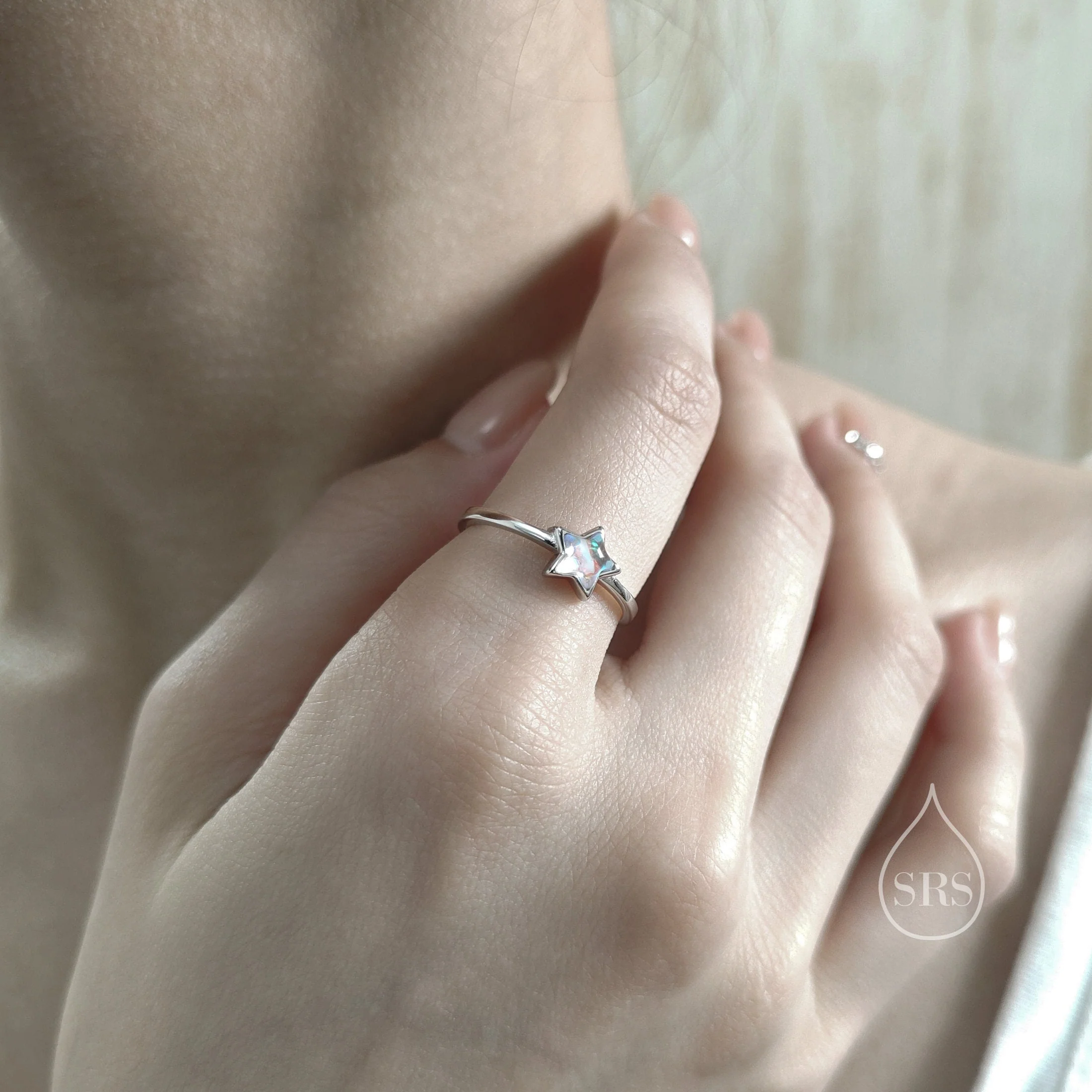 Sterling Silver Moonstone Star Ring, Simulated Moonstone Star and Moon Ring, Adjustable Size, Celestial Jewellery, Lab Moonstone Star Ring - Image 4