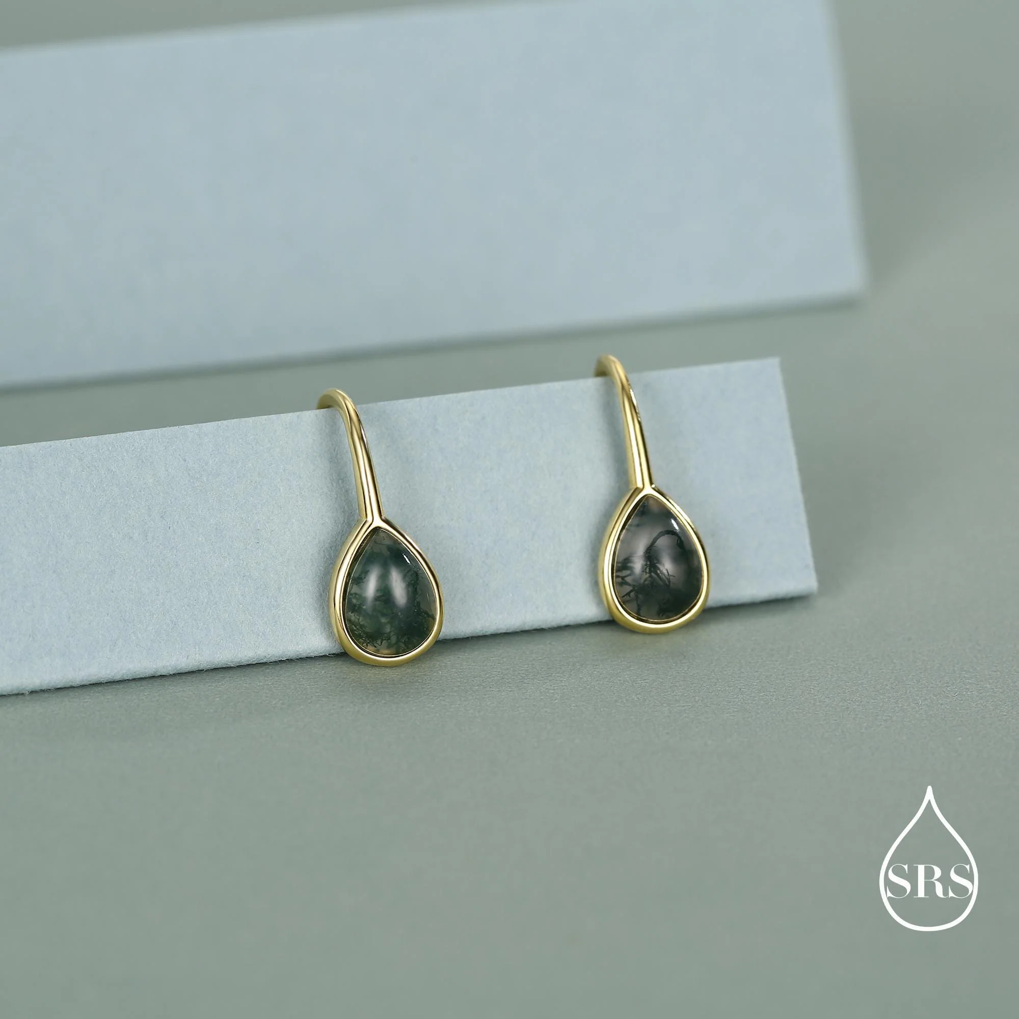 Sterling Silver Moss Agate Pear Drop Earrings - Image 6