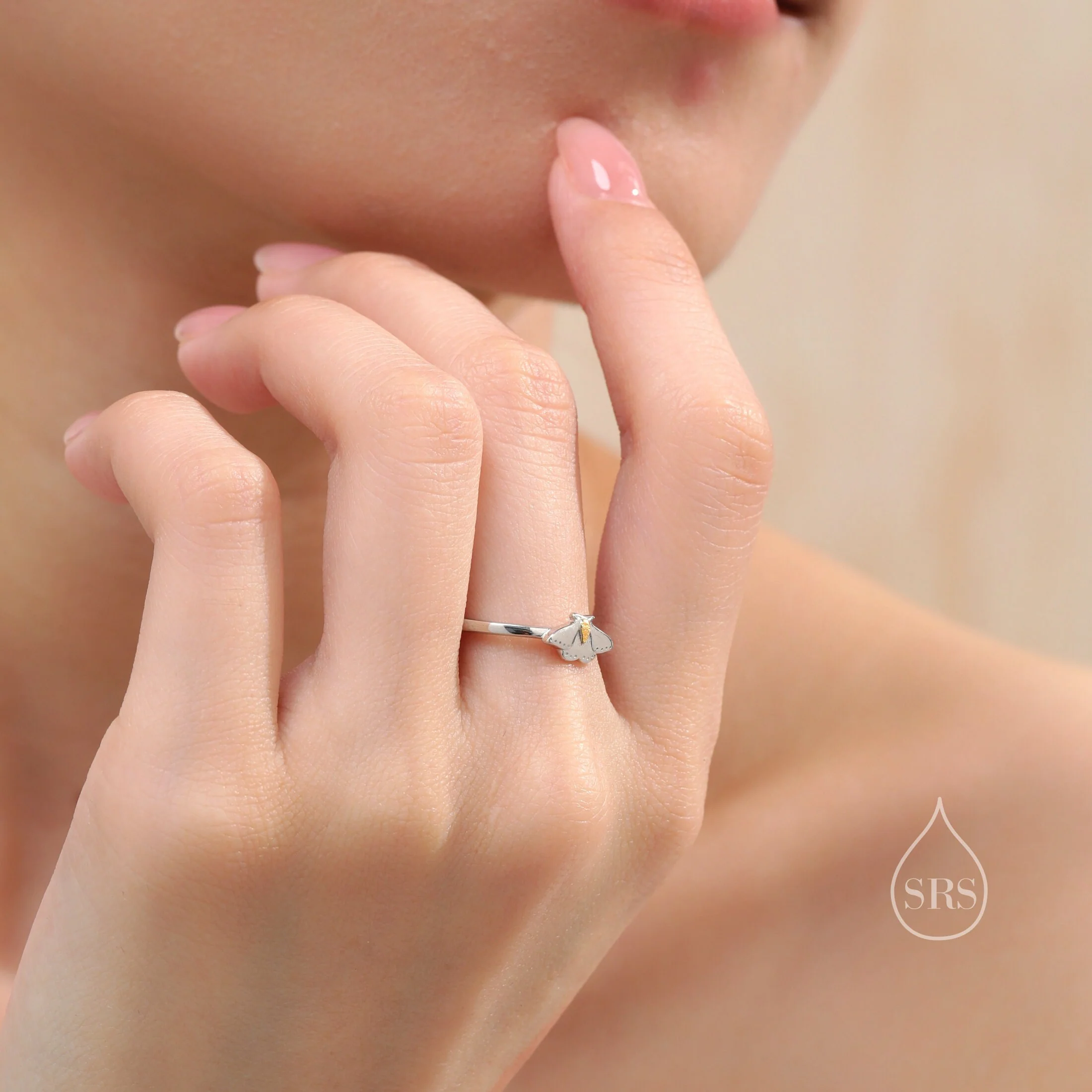 Sterling Silver Moth Ring, Adjustable Size, Moth Insect ring, Moth Ring, Luna Moth Ring, Butterfly Ring - Image 7