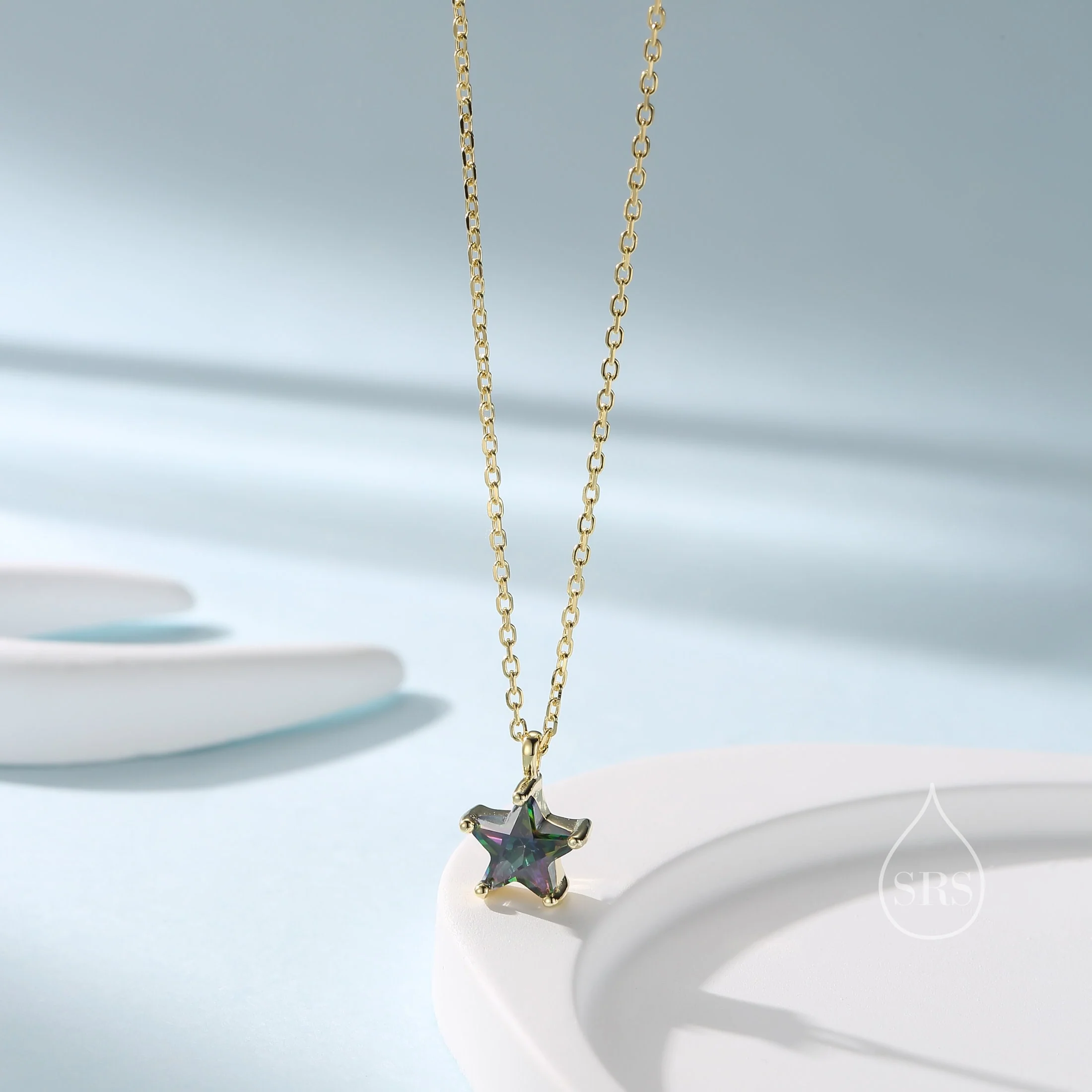 Sterling Silver Mystic Black CZ Star Pendant Necklace, Silver or Gold, Star Shape Mystic Topaz CZ Necklace, Colour Changing Black Star - Image 2