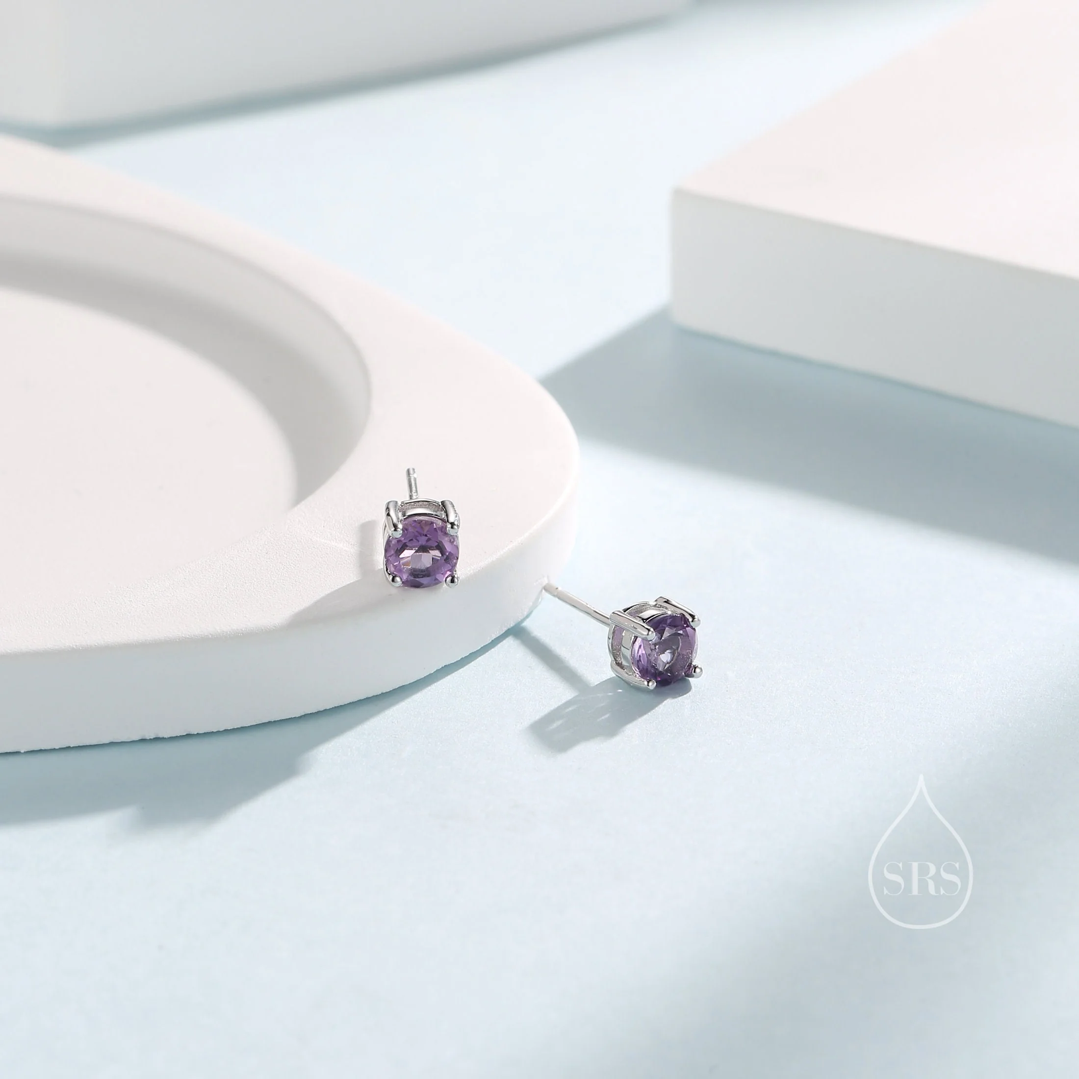 Sterling Silver Natural Amethyst Stud Earrings, 4mm or 5mm Prong Set, Genuine Amethyst Gemstone Stud, Minimalist Style, February Birthstone - Image 4