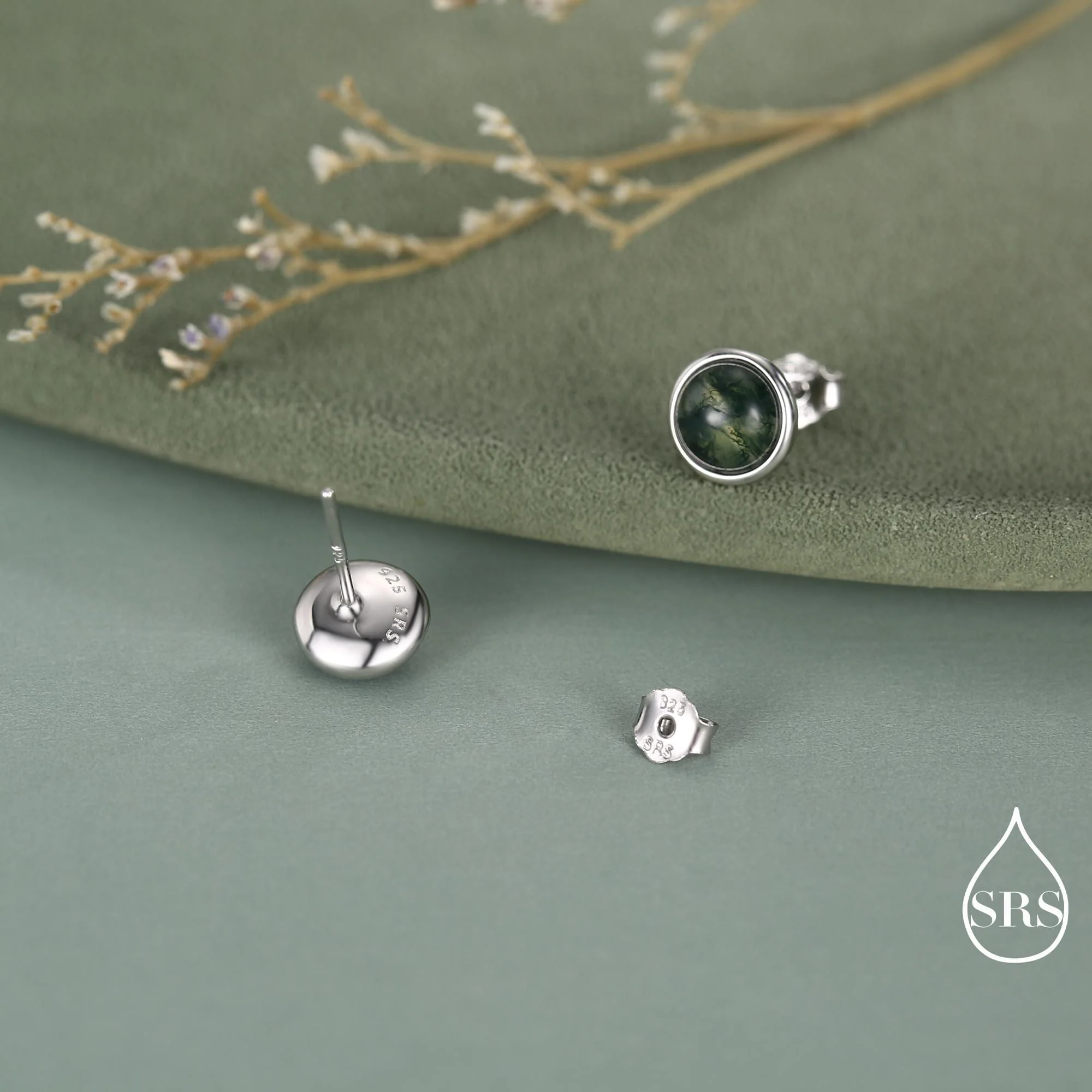 Sterling Silver Natural Dark Moss Agate Stud Earrings, 3mm 4mm 5mm and 6mm, Genuine Moss Agate Gemstone Stud, Minimalist Style - Image 14