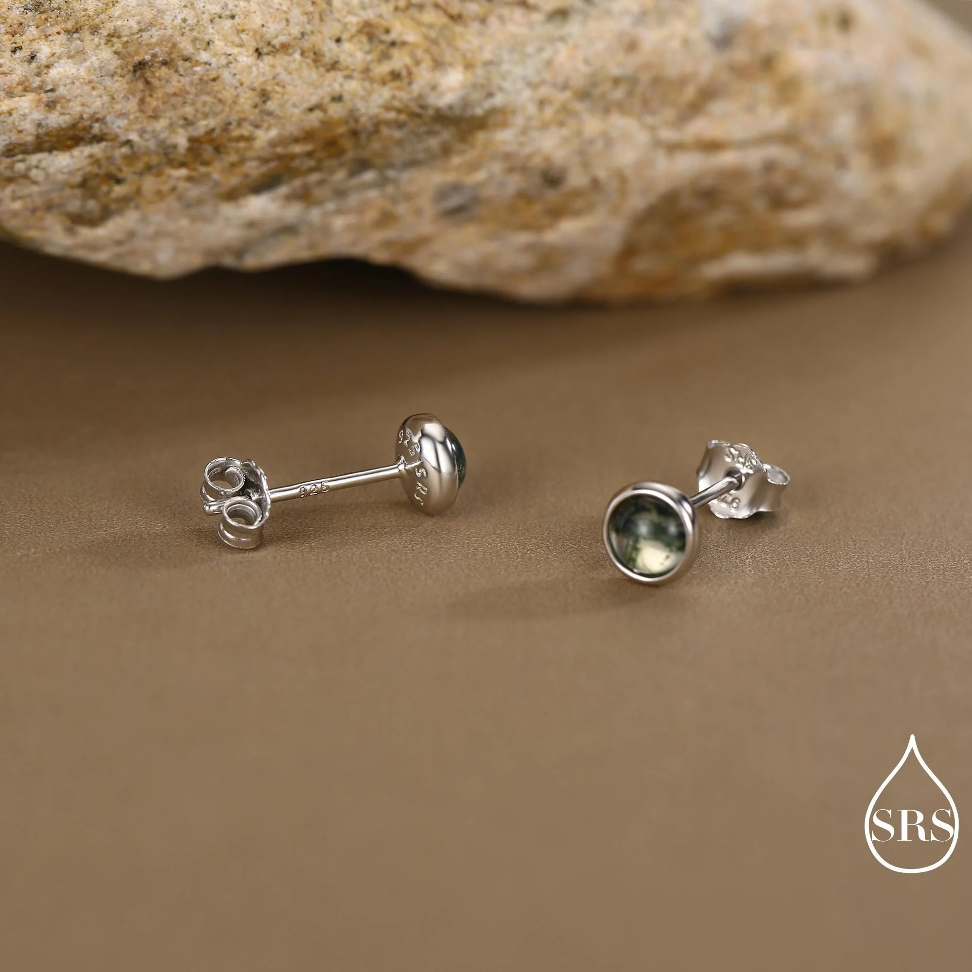 Sterling Silver Natural Dark Moss Agate Stud Earrings, 3mm 4mm 5mm and 6mm, Genuine Moss Agate Gemstone Stud, Minimalist Style - Image 9